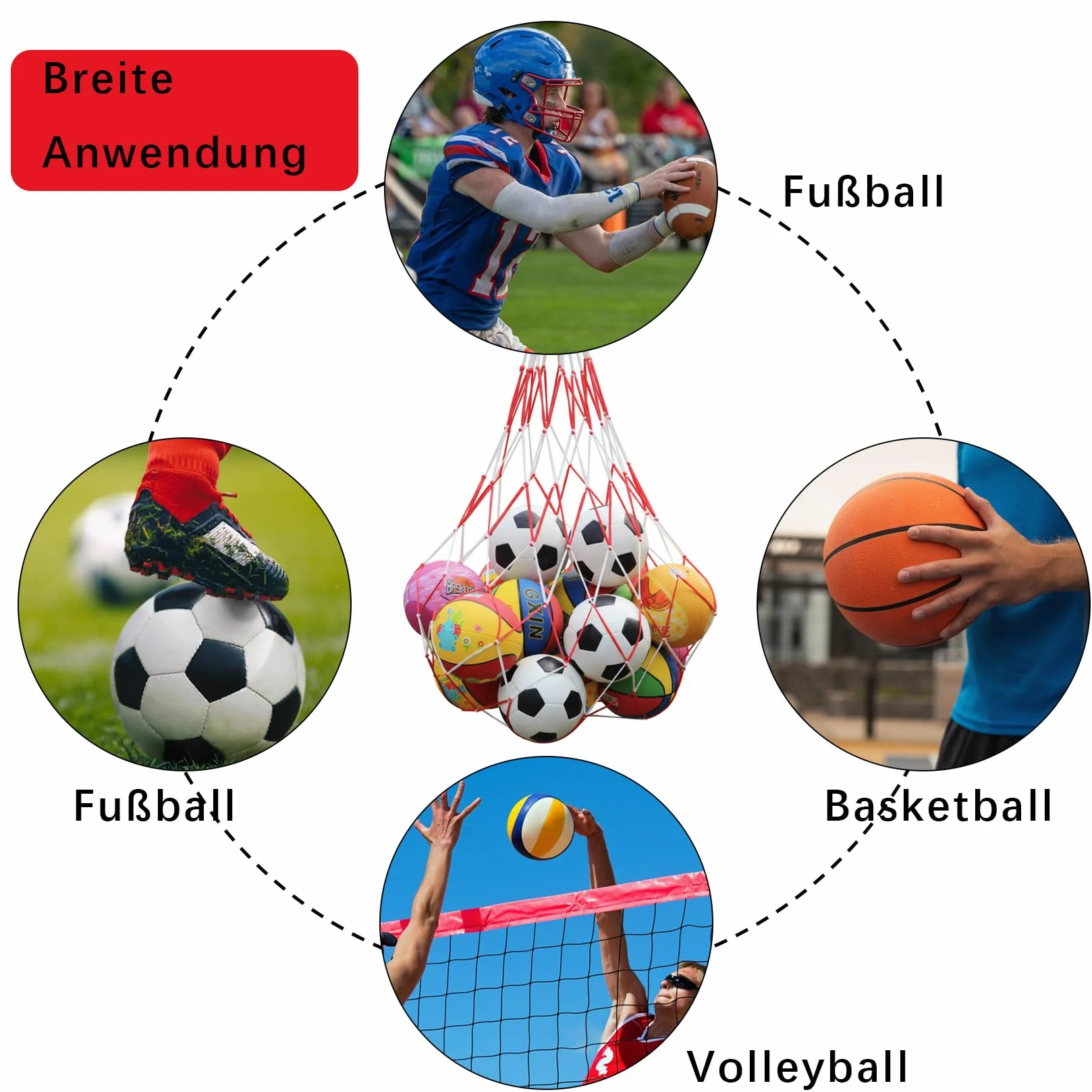 4 Bolsas de Red para Pelotas de Baloncesto, Fútbol y Voleibol - Nailon Portátil