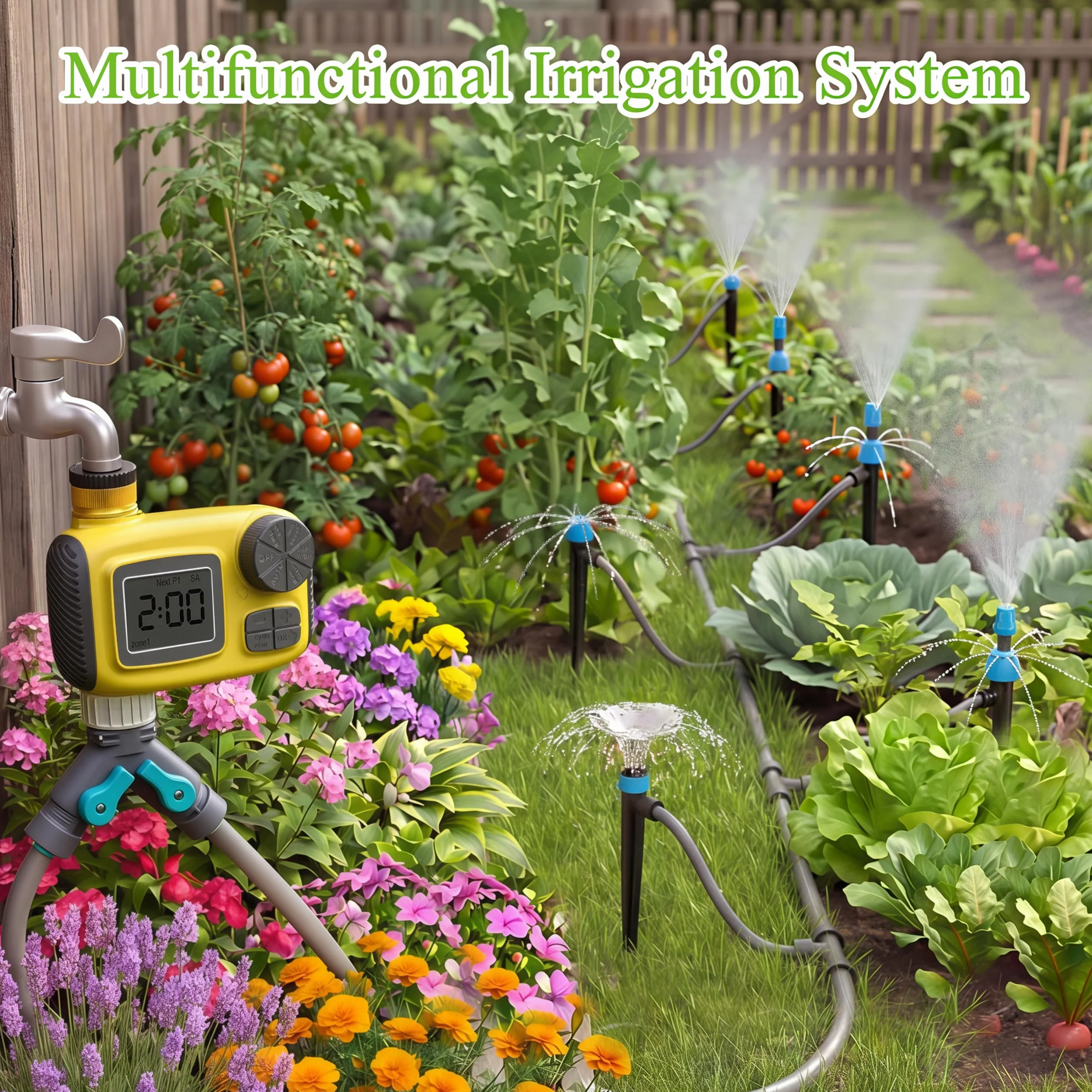 Sistema de Riego Automático Temporizadores de Mangueras,Kit de Riego con Pantalla LCD Adecuado,3 programas de riego independientes y 3 tipos de emisores por goteo,para Jardín/Invernadero/Césped