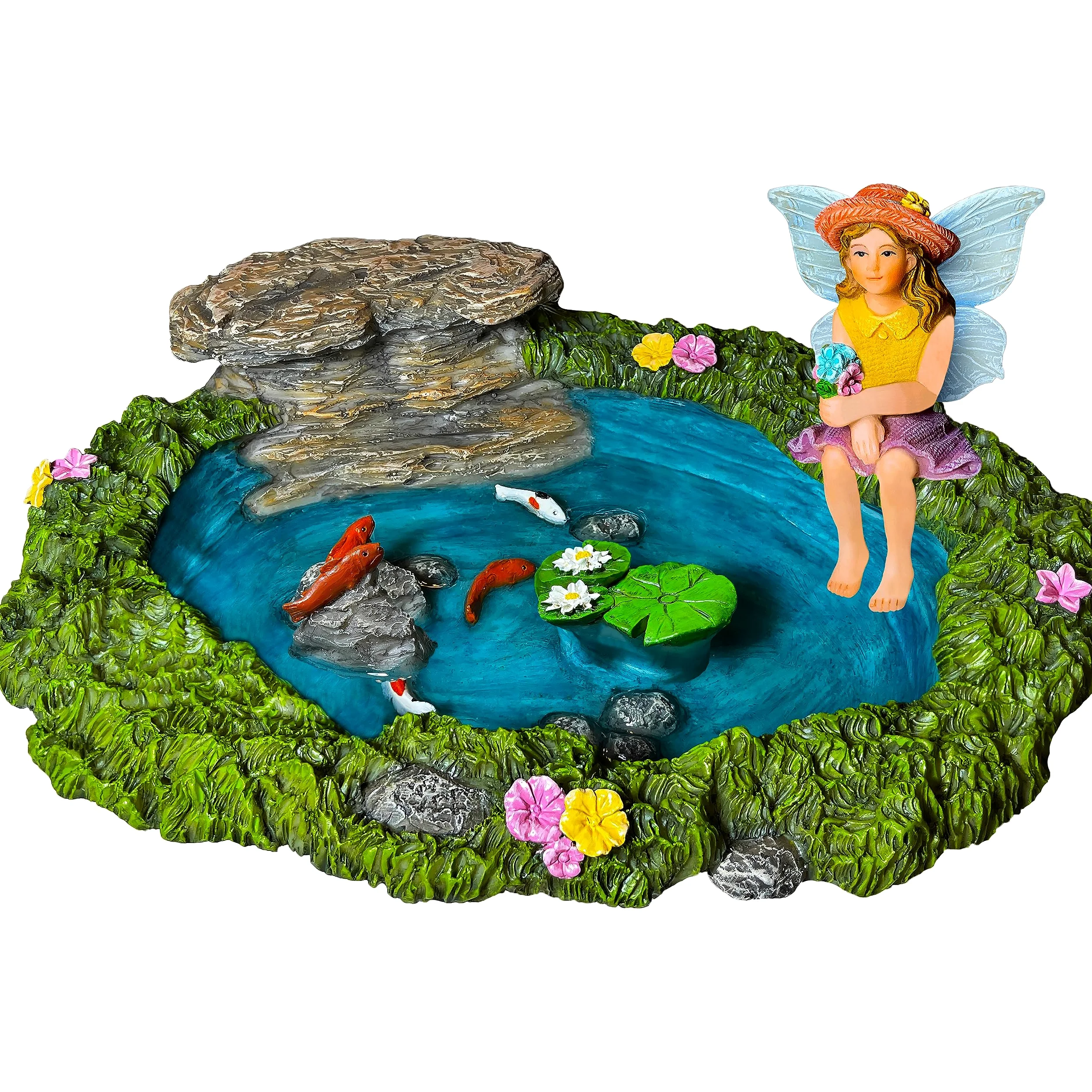 Mood Lab Fairy Garden – Estanque de peces en miniatura y kit de figuras de hadas, juego de 2 piezas de accesorios de jardín, decoración para exteriores o casa