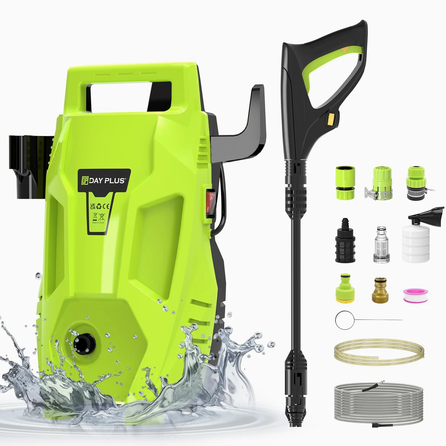 Limpiador de alta presión de 1100 W, 55 bares, limpiador de fachadas, limpiador de terrazas, 300 L/H, Comact y ligero, cable de 5,5 m, manguera de salida de 7 m, conexión rápida