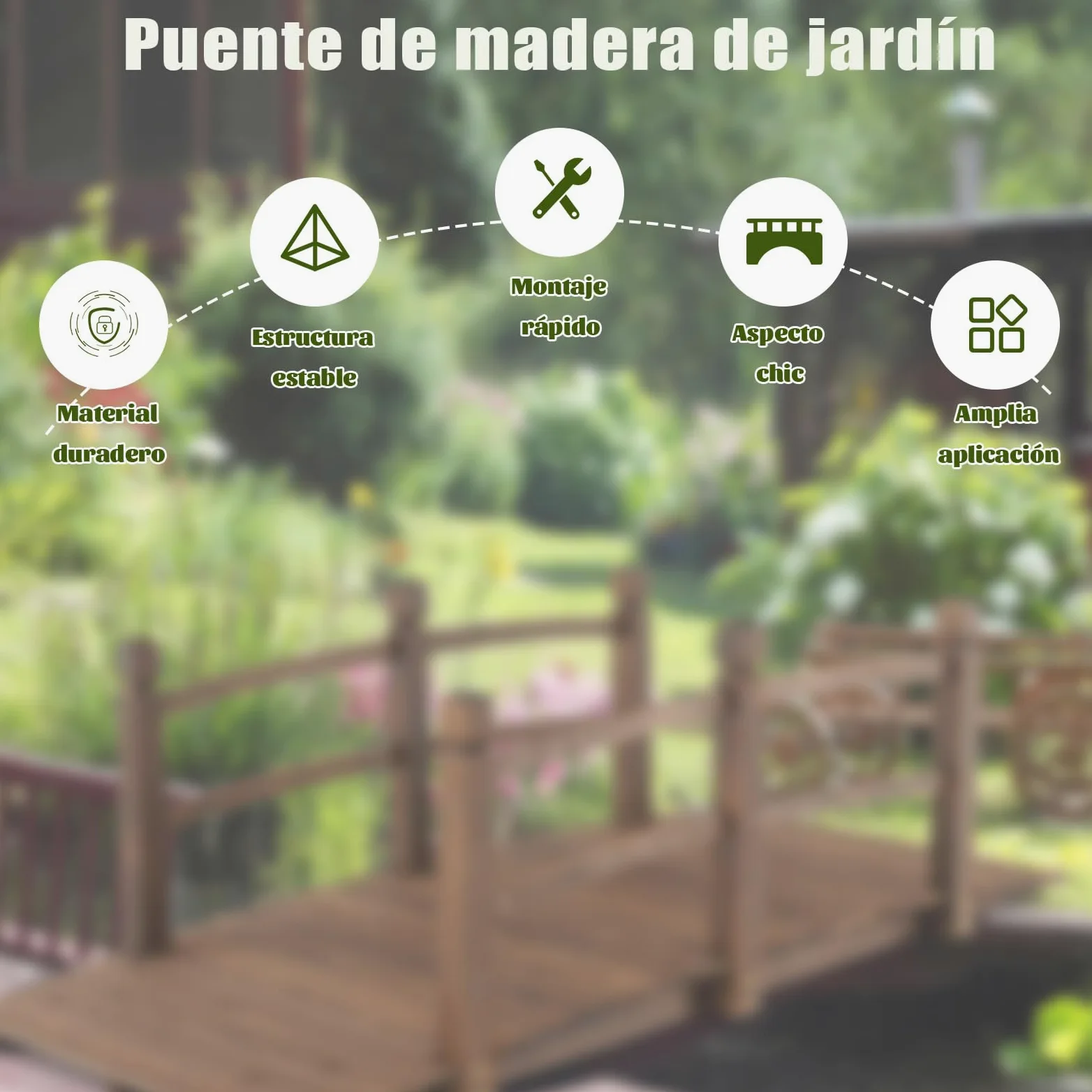 SOARS Puente de Jardín Madera con Barandilla Decorativo Abeto 150 Kg 171.5 x 75.5 x 58 cm