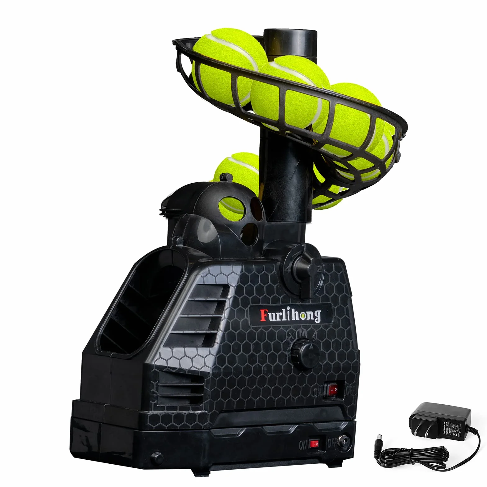 Furlihong 680BH Lanzador de Pelotas 2 en 1 Béisbol Tenis Ángulo Velocidad Intervalo Ajustables Swing Automático Batería Adaptador