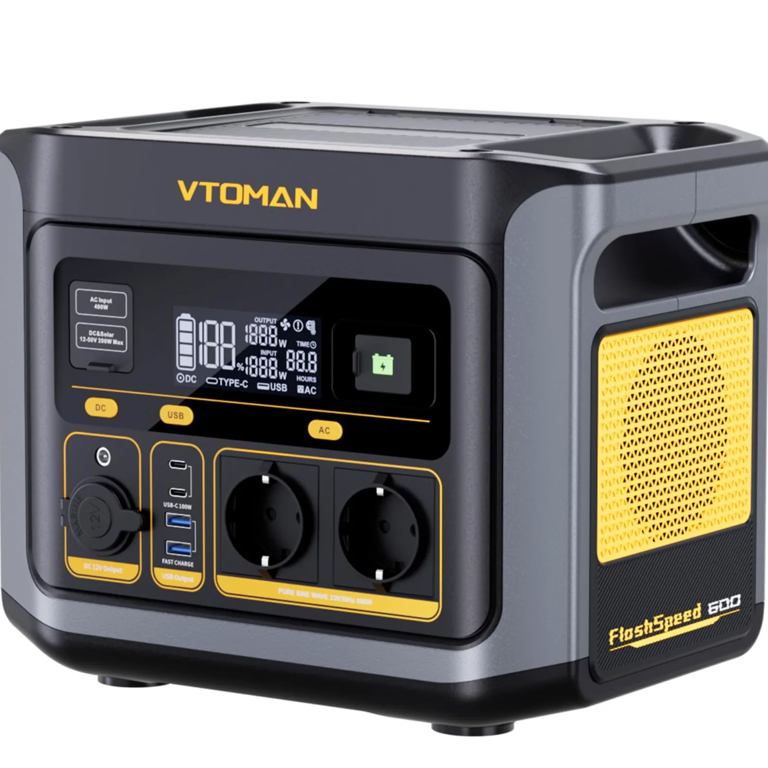 VTOMAN FlashSpeed 600 Estación de Energía Portátil, 499Wh, Carga Rápido | 2 CA Salidas de 600W (Pico 1200W), LiFePO4 Batería Solar Generador, Campaing, Emergencia, Jardín, Apagones