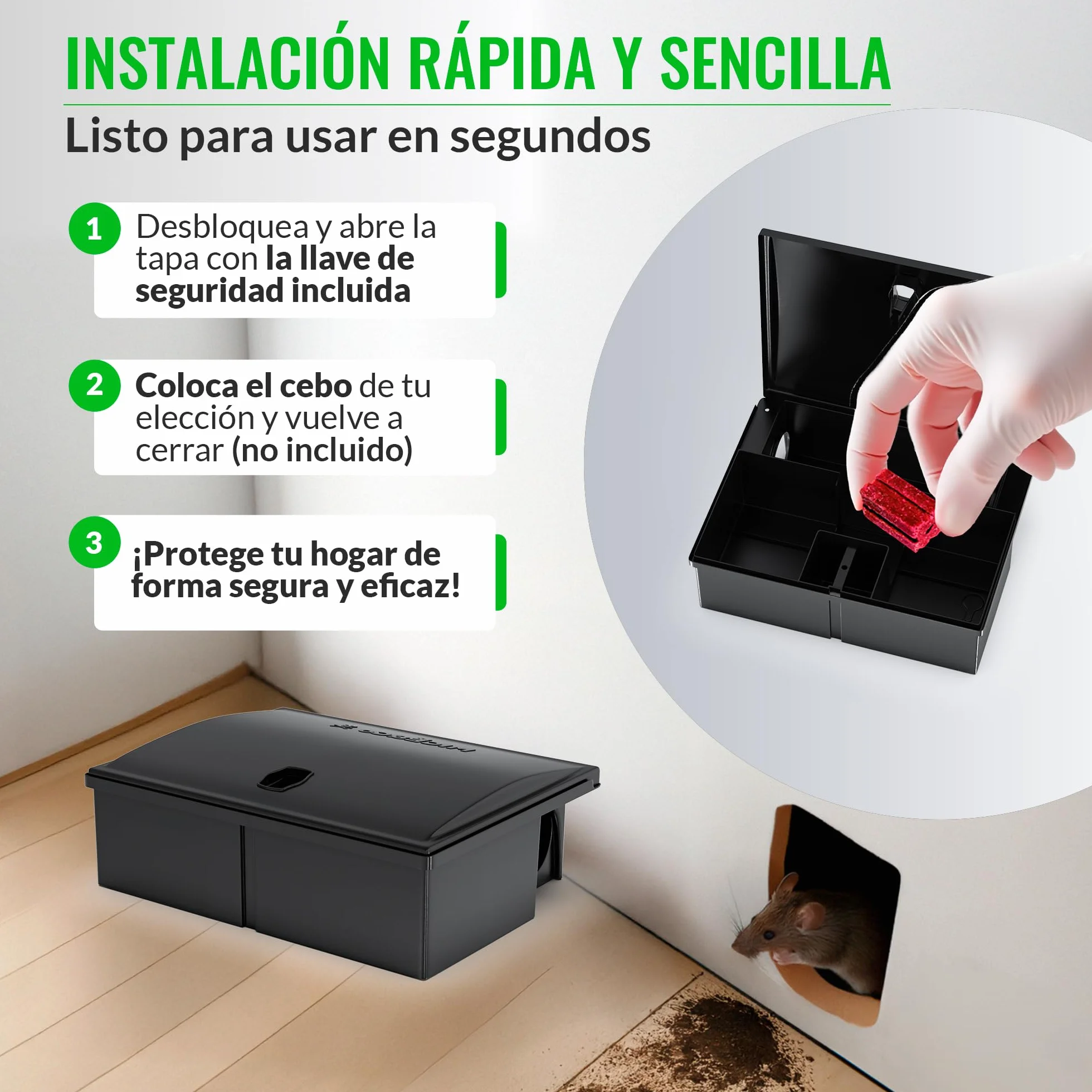 Mice&Co Portacebos para Ratones con Llave - Estación de Cebo para Pequeños Roedores - Trampa Ratones Profesional Caja para Cebo Veneno | Pack 4 Unidades