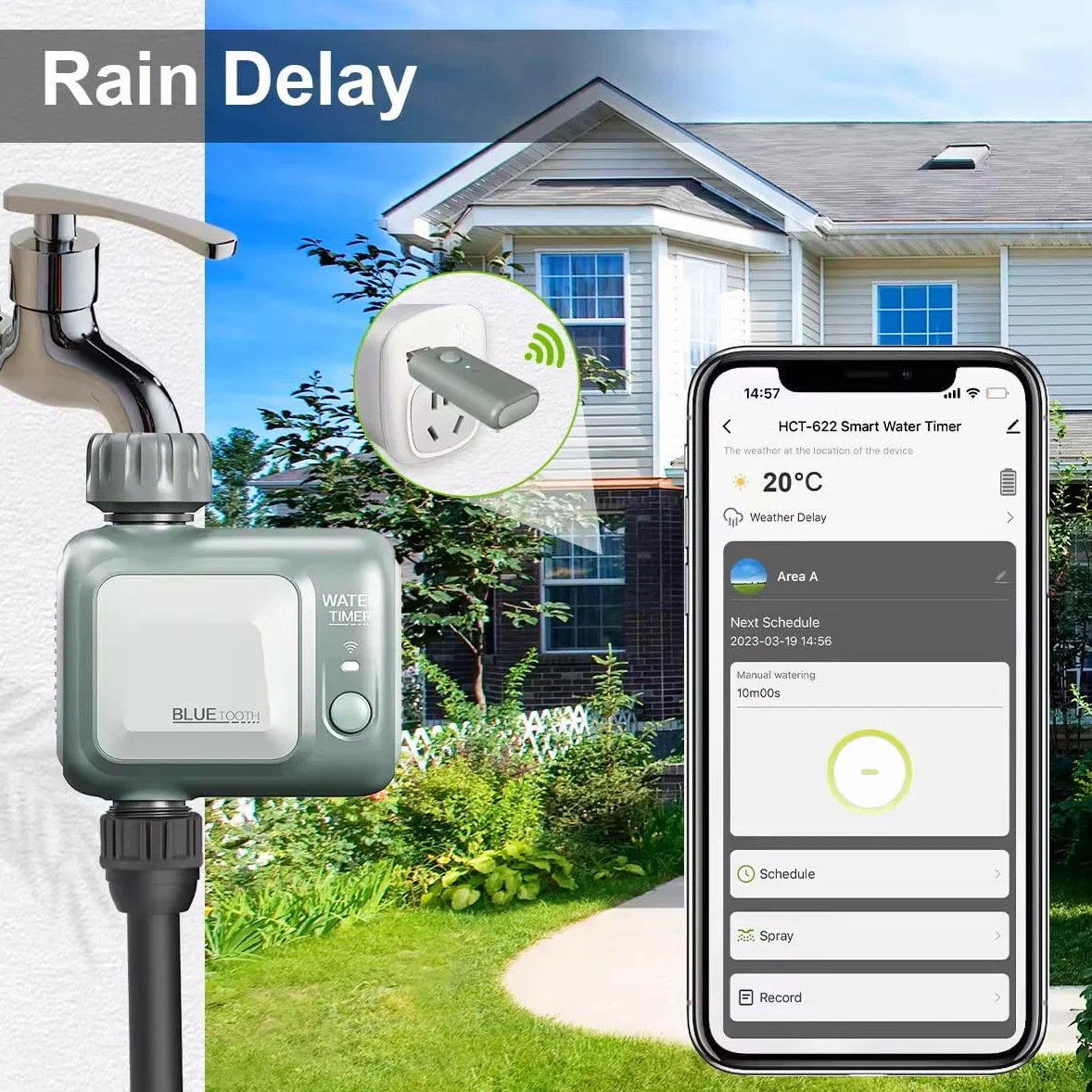 Temporizador de Agua Inteligente Bluetooth y WiFi, Compatible con Alexa y Google Assistant, App Tuya/Smart Life, Riego Automático de Jardín, Resistente al Agua IPX5, 1_Zone.