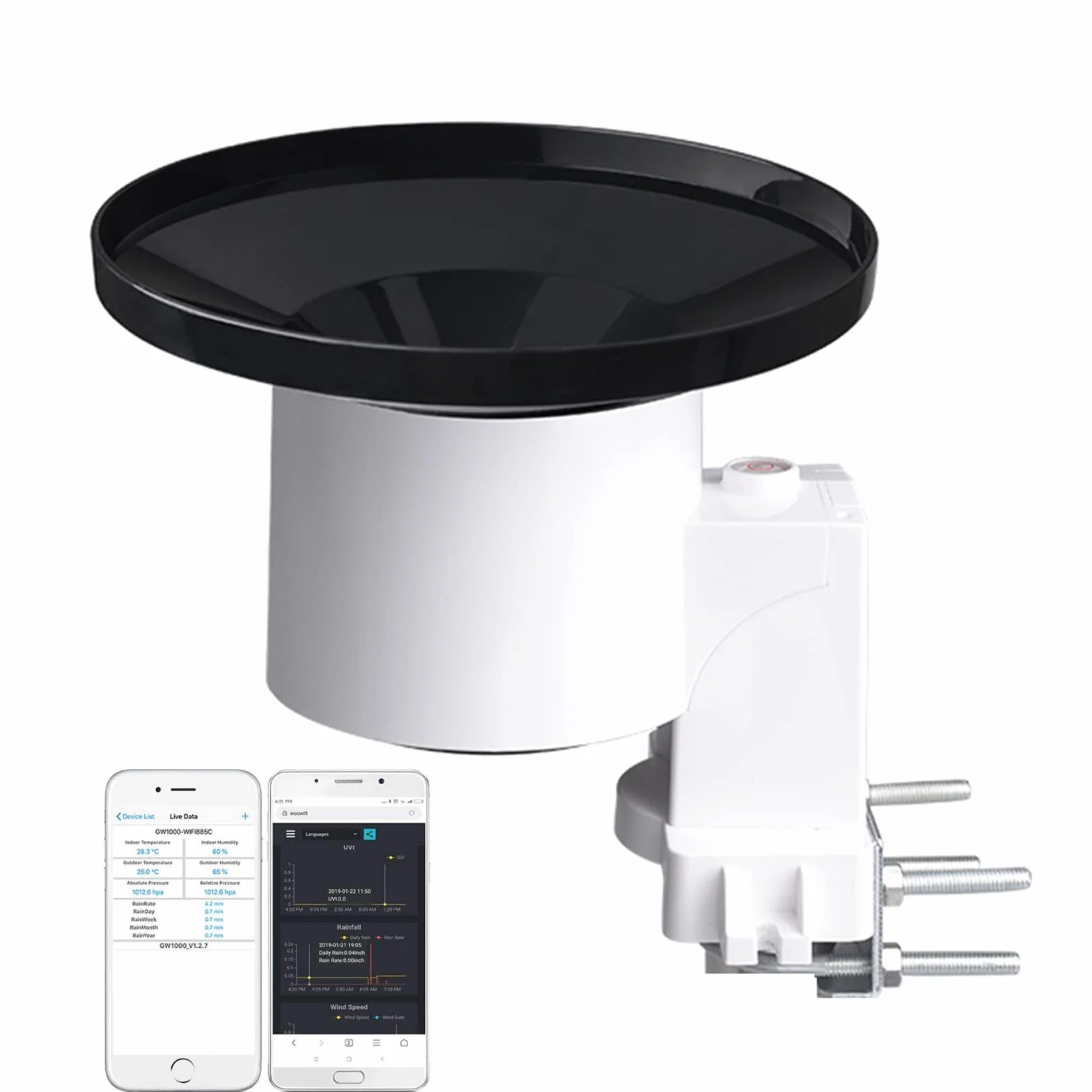 ECOWITT WH40 Colector de lluvia inalámbrico autovaciado Sensor de lluvia Accesorio solo, no se puede utilizar solo