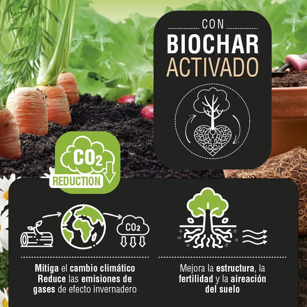 Bio-Flower Abono Orgánico con Biochar Activado para Huerto y Jardín, 800g, NPK 3-3-4, Fertilizante Natural
