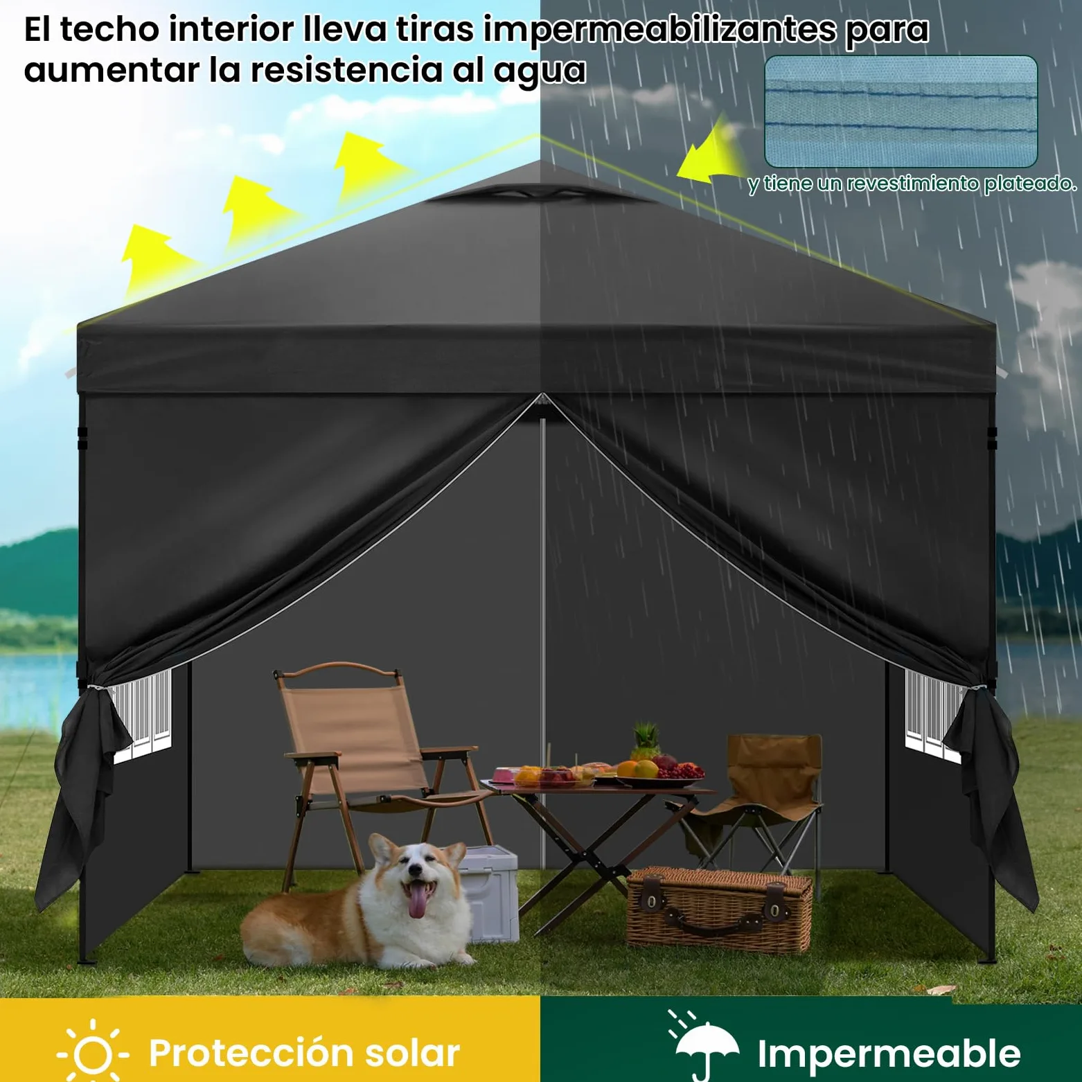 Laneetal Cenador 3x3m, Carpa Plegable para Exterior, Cenador con Paredes Laterales, Gazebo, Pabellón de Jardín para Camping, Pérgola Tienda de Fiestas, Carpa Impermeable,Antracita