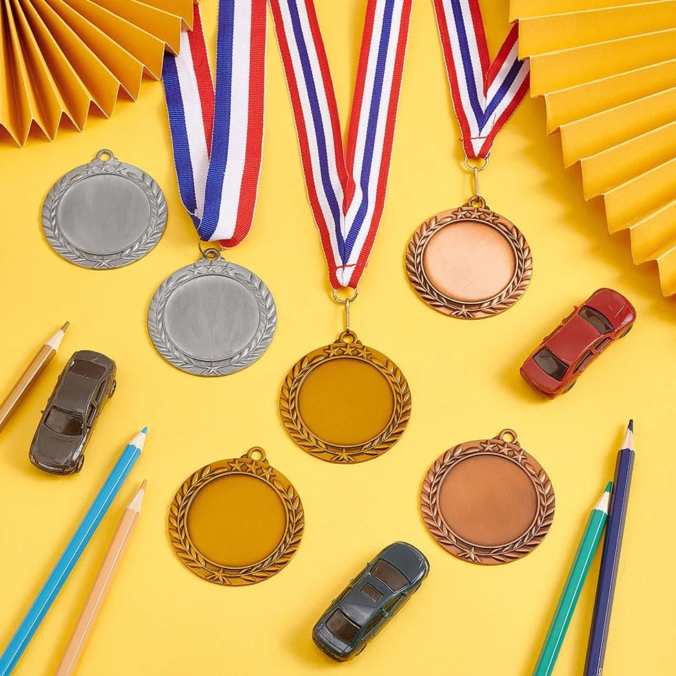 FINGERINSPIRE Juego de 6 medallas de recompensa doradas plateadas redondas diseño trigo