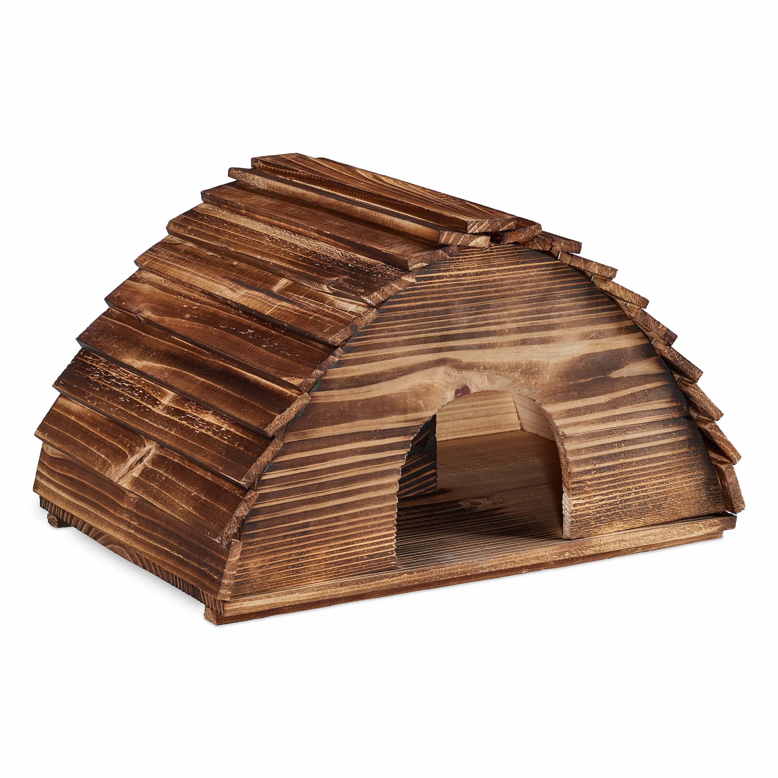 Relaxdays Casa Erizo Madera Quemada Cueva Animales Suelo Forma Iglú 25x40x30 cm Marrón
