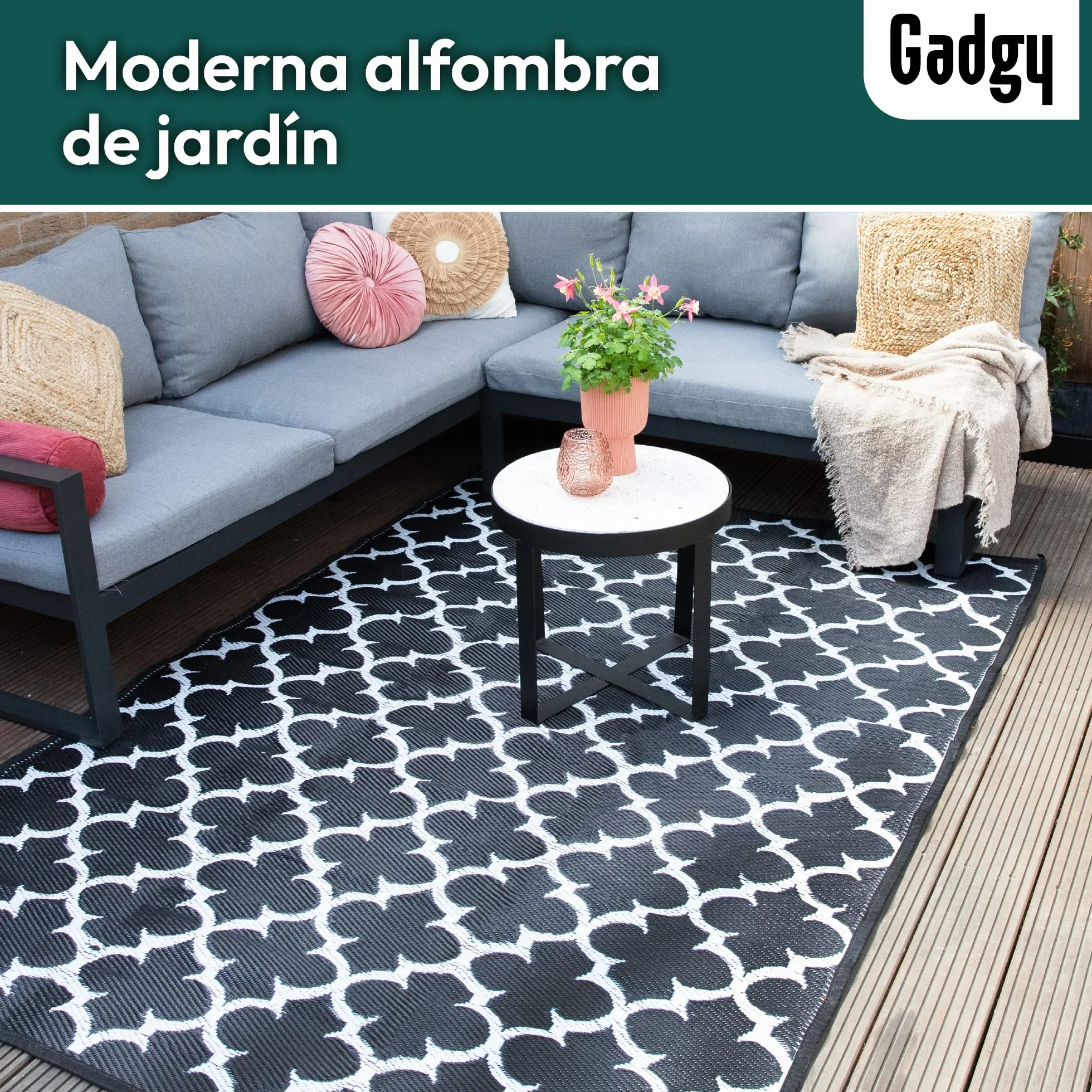 Gadgy Alfombra Exterior Resistente a la Intemperie Elegante Alfombra de Balcón Impermeable y Resistente a los Rayos UV - Reversible Incluye Bolsa de Transporte - 230x160cm
