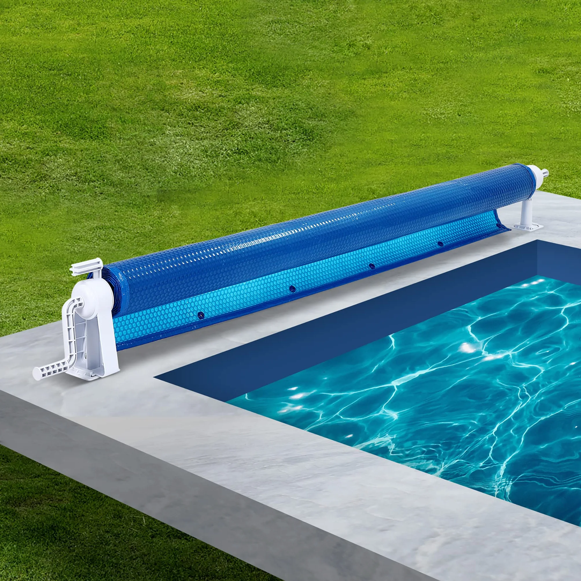 YRHome Enrollador de piscina 1,05-6,15 m, lona solar móvil, sistema de enrollado para cubierta y lona de piscina, resistente a la intemperie, incluye cintas
