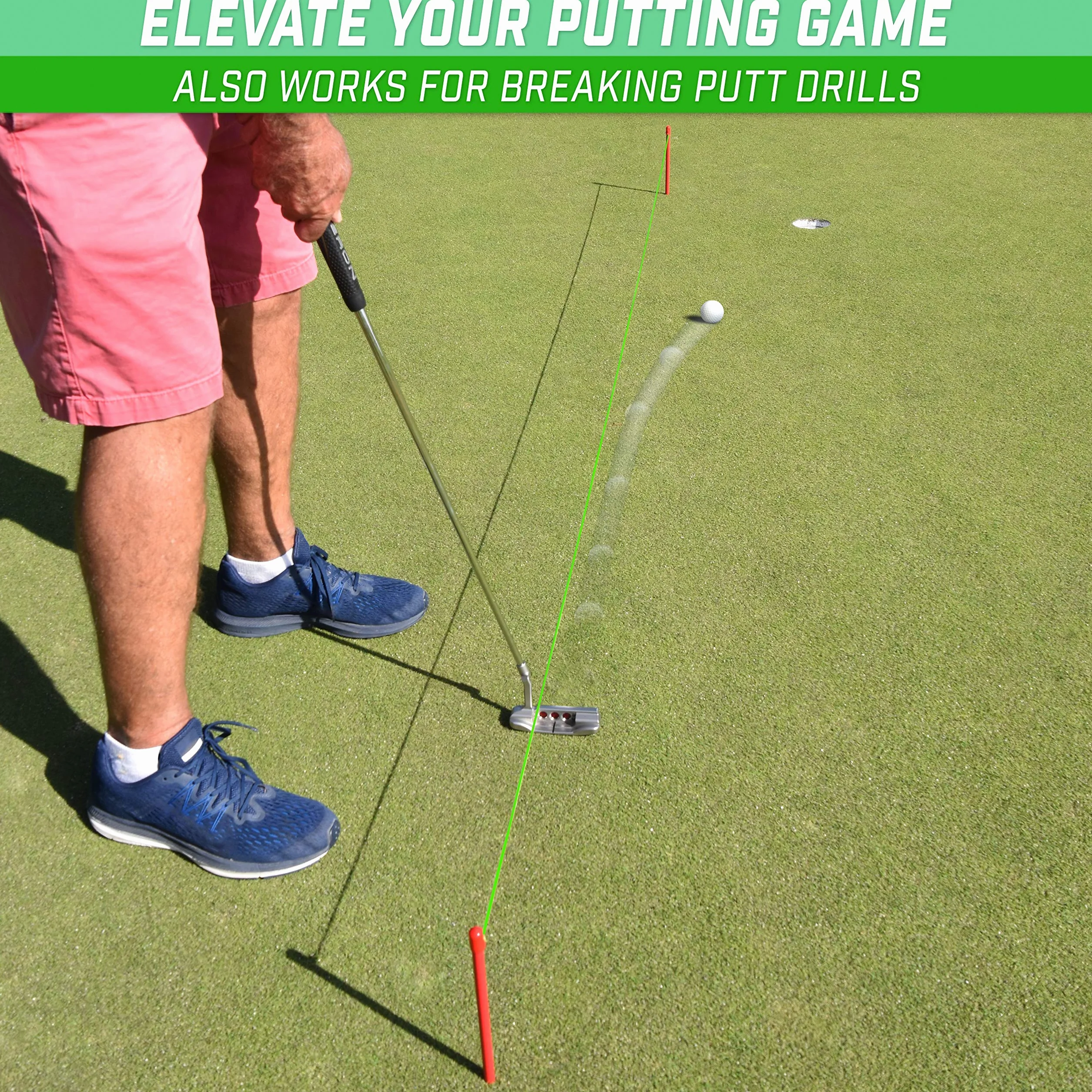 GoSports Down The Line Guía de Cuerdas de Putts de 3 m, Ayuda de Alineación para Putts Rectos