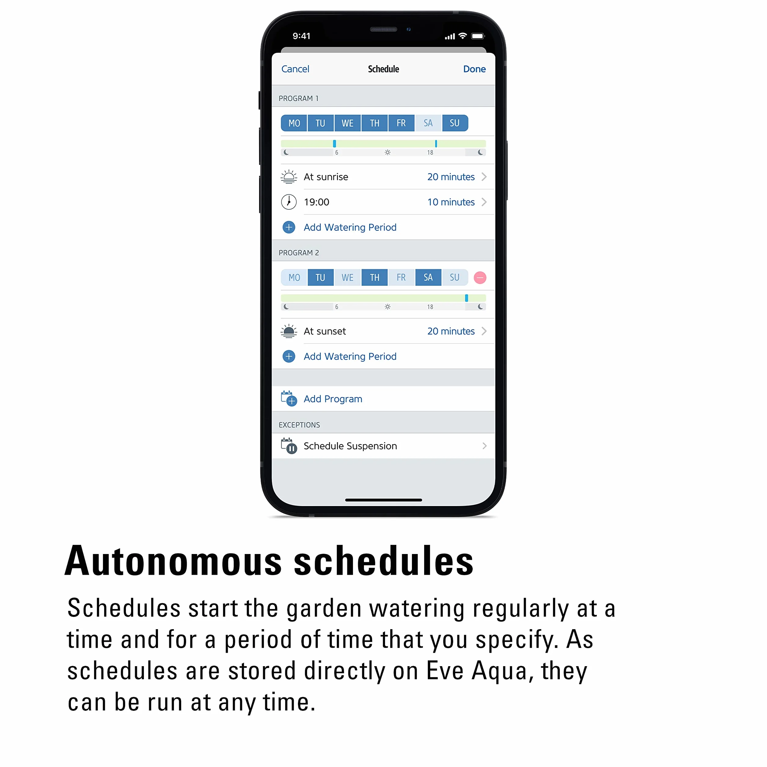 Eve Aqua – Controlador inteligente de riego para la app Casa de Apple y Siri; riega automáticamente con horarios programados, acceso remoto, no requiere pasarela, Bluetooth, Thread, Apple HomeKit
