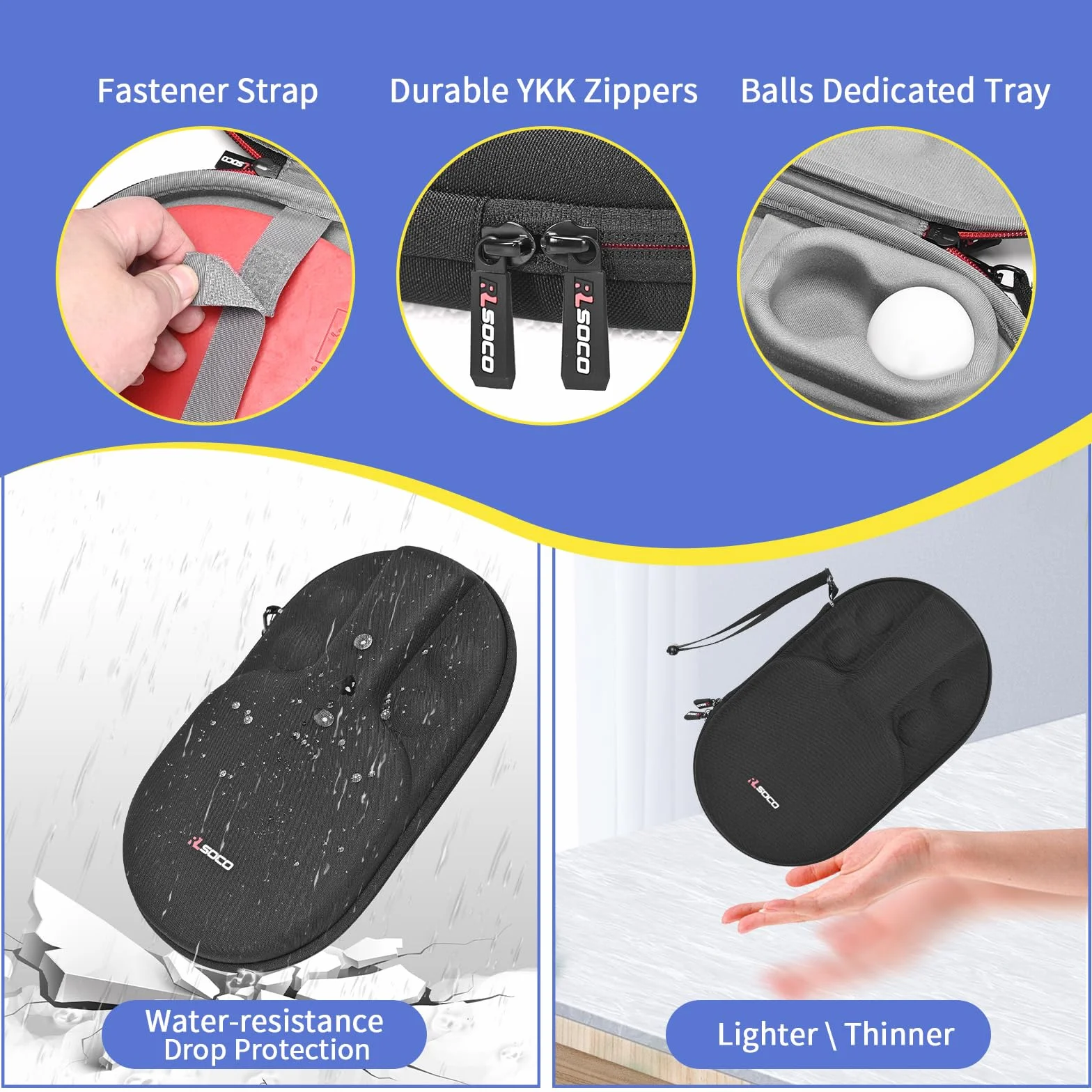 RLSOCO Funda para Raqueta de Ping Pong Hexagonal para 2 Raquetas y 4 Pelotas