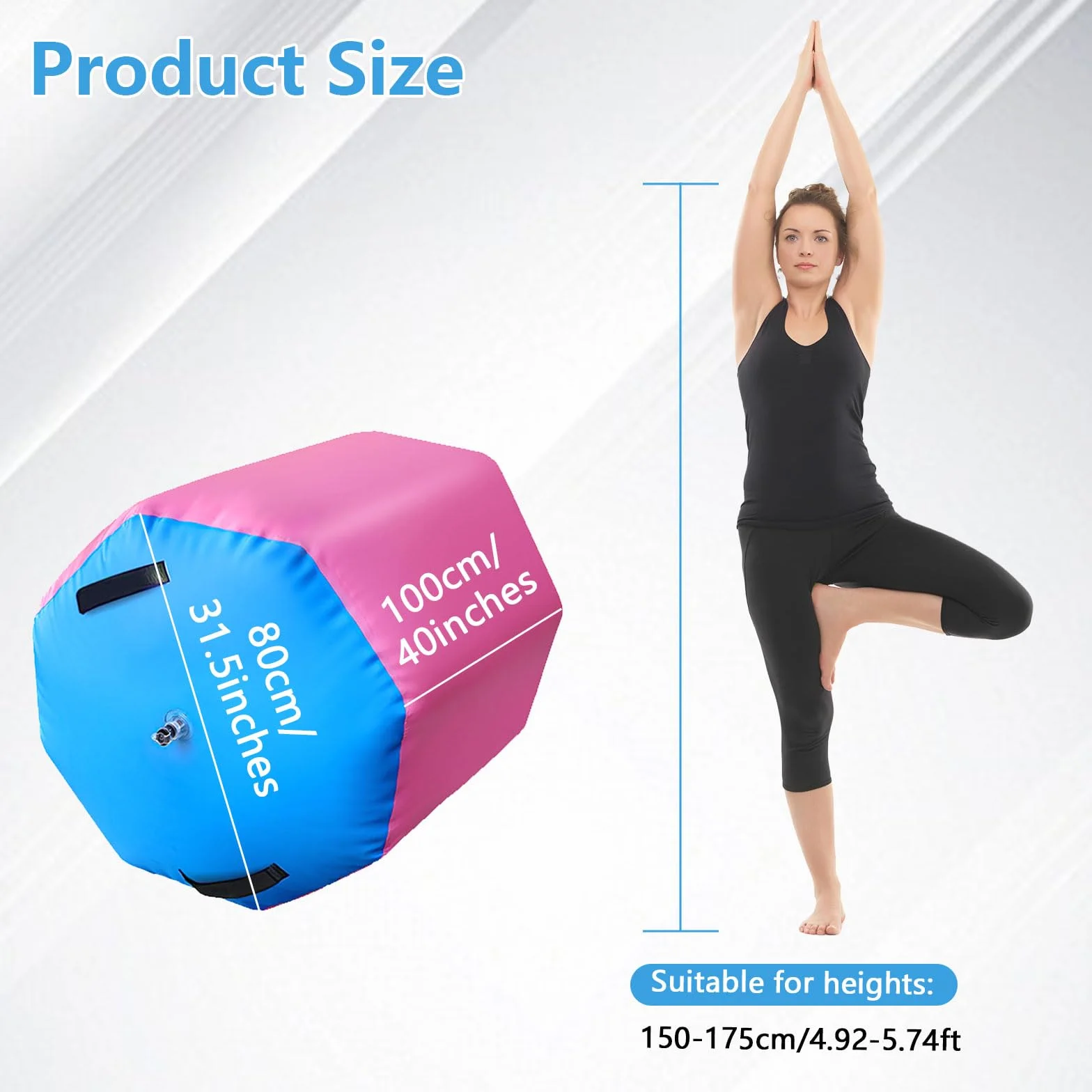 Colchoneta de yoga inflable 80x100 cm con bomba de aire para gimnasio y fitness