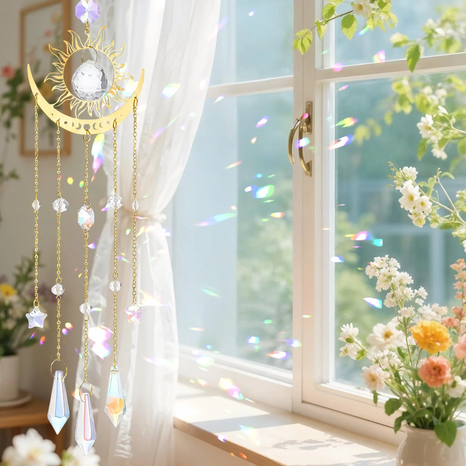 Atrapasol de Cristal, Decoración Boho para Ventana, Salón, Dormitorio y Jardín, 47 cm