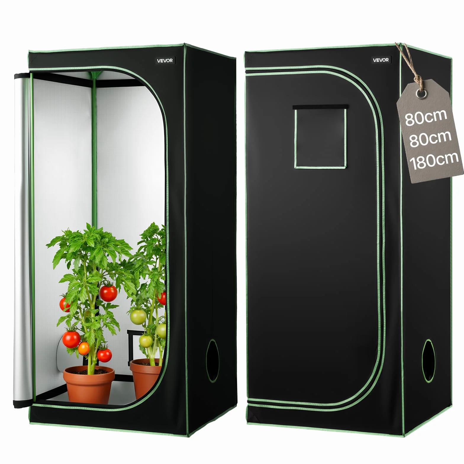 VEVOR Armario de Cultivo Interior 80 x 80 x 180 cm, Carpa de Cultivo con Ventana de Observación, Bandeja de Suelo y Cremallera, Mylar 600D de Alta Reflectancia, Tienda para Plantas, Flores, Verduras