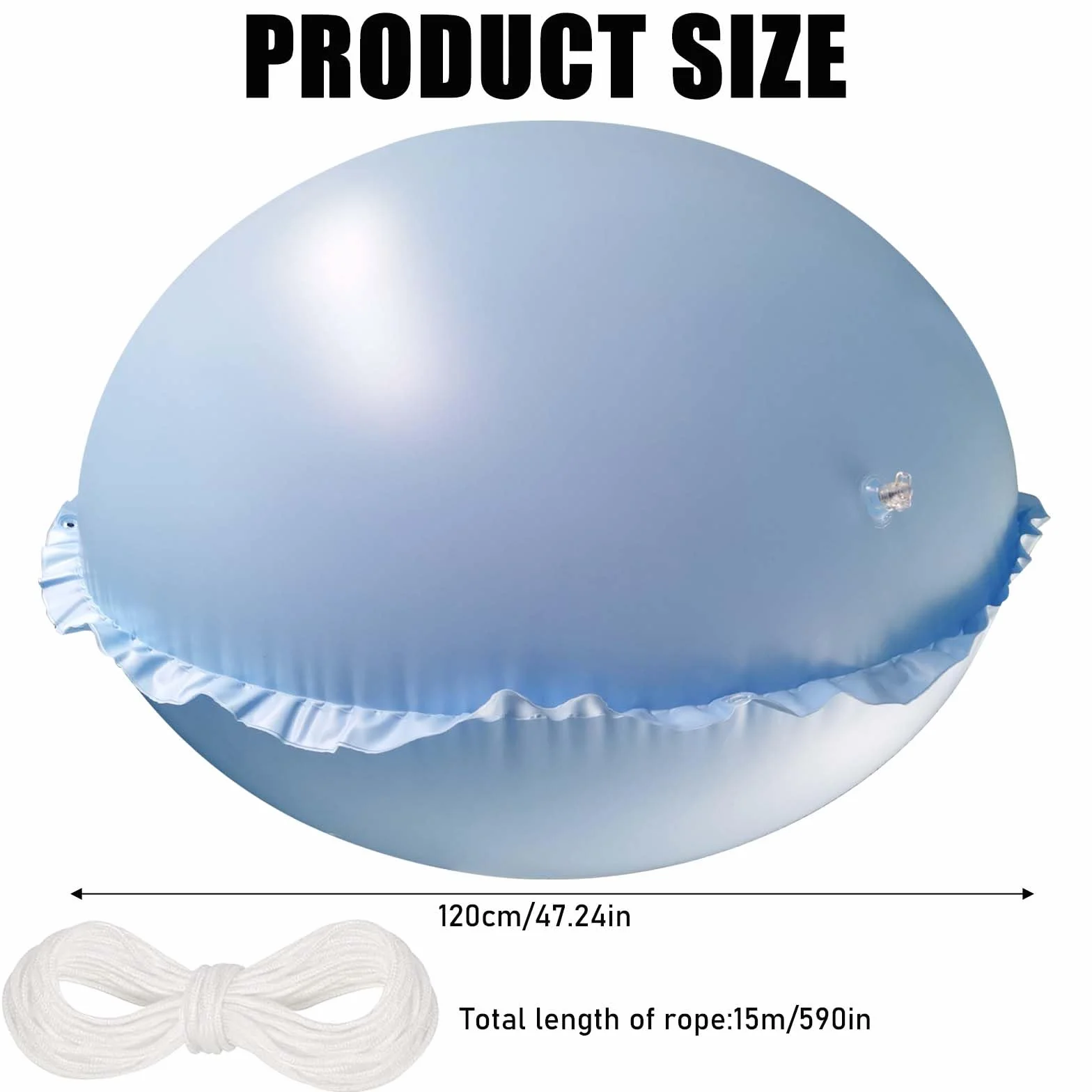 Vaileal Cojín de aire para piscina, XXL, 120 x 120 cm, cojín de piscina de invierno, azul cielo, redondo, cojín de aire para piscina con cuerda de 15 m, reutilizable, cojín de aire de invierno,