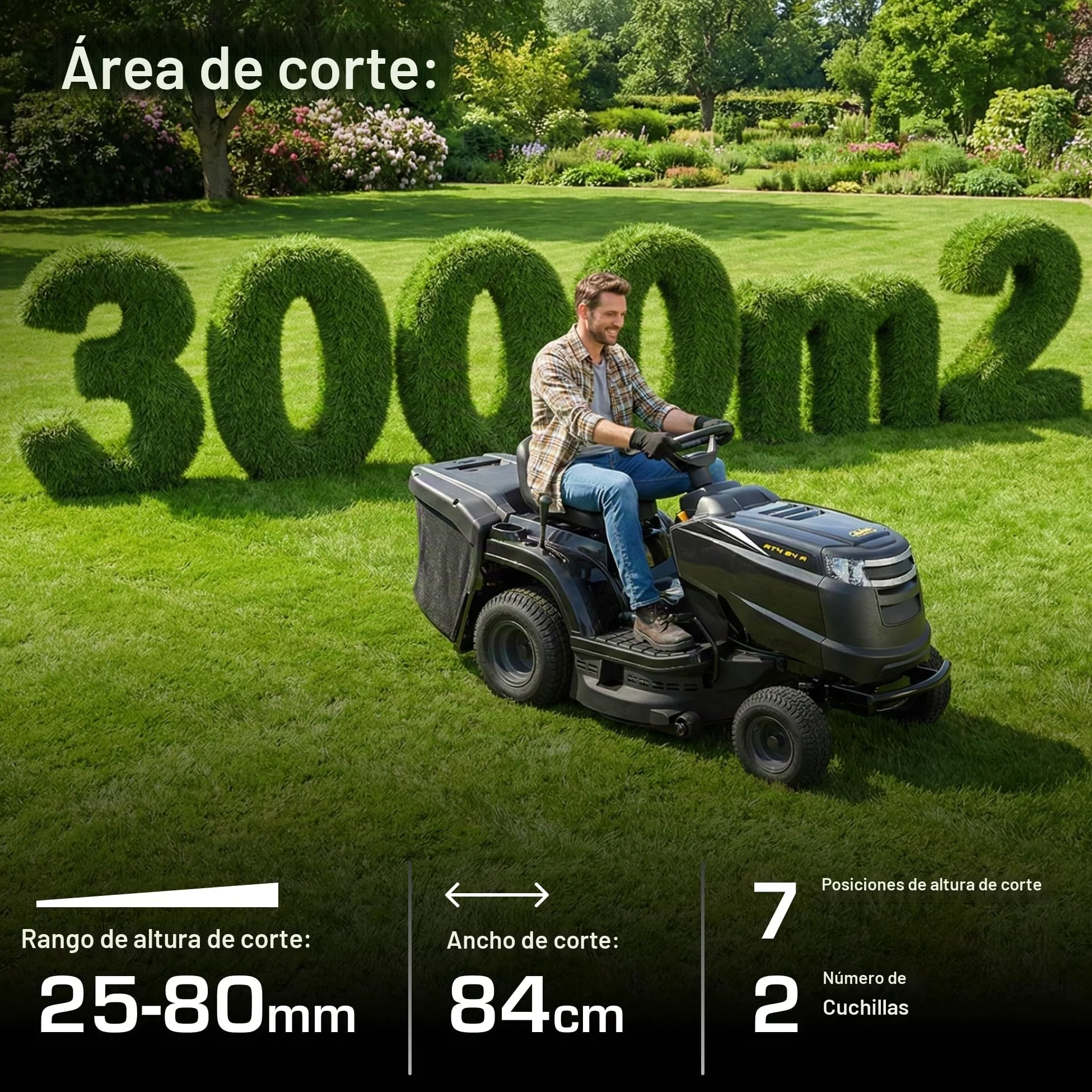Alpina AT4 84 A – Tractor cortacésped de Gasolina con Motor STIGA de 352 CC, Ancho de Corte de 84 cm y recogedor de 200 litros