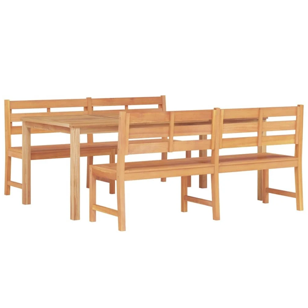 Juego de muebles de jardín de madera de teca maciza de 3 piezas con tablero estable y propiedades repelentes al agua para exteriores