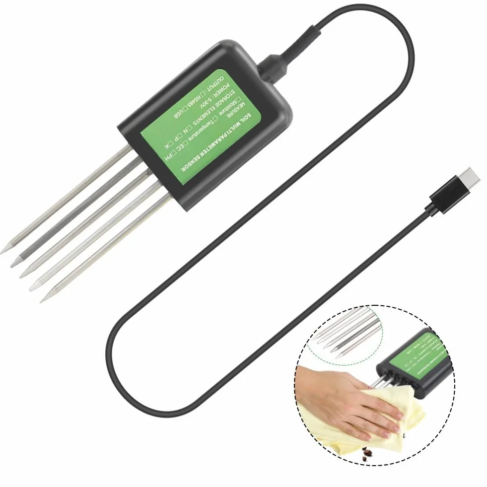Probador de suelo 7 en 1, medidor de análisis de suelo digital USB para prueba de humedad de pH NPK para Android App compatible con cable de 1,5 m