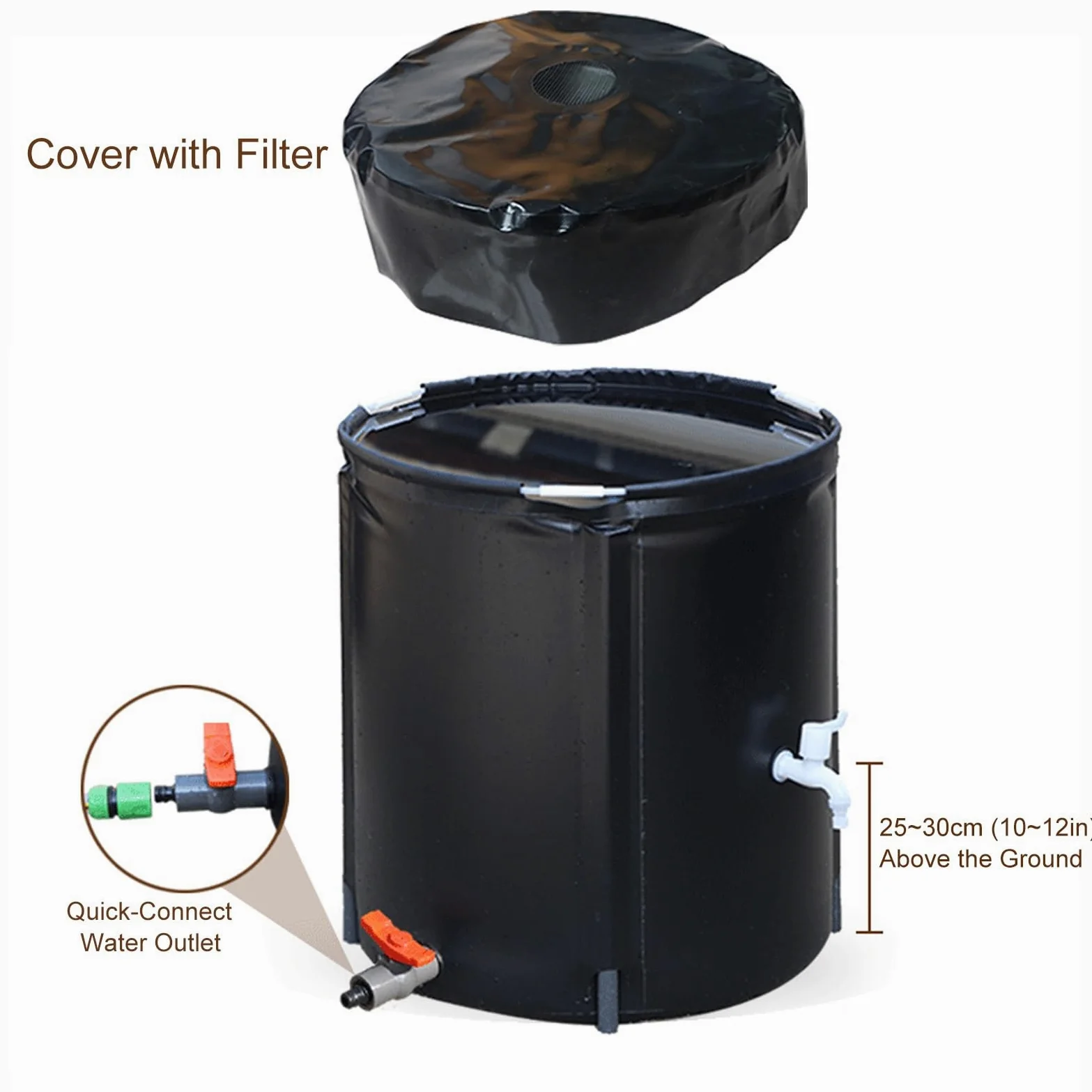 Bidon Agua con Grifo Plegable Deposito Agua Lluvia con Tapa Lluvia Barril(50x55cm/20x22in)