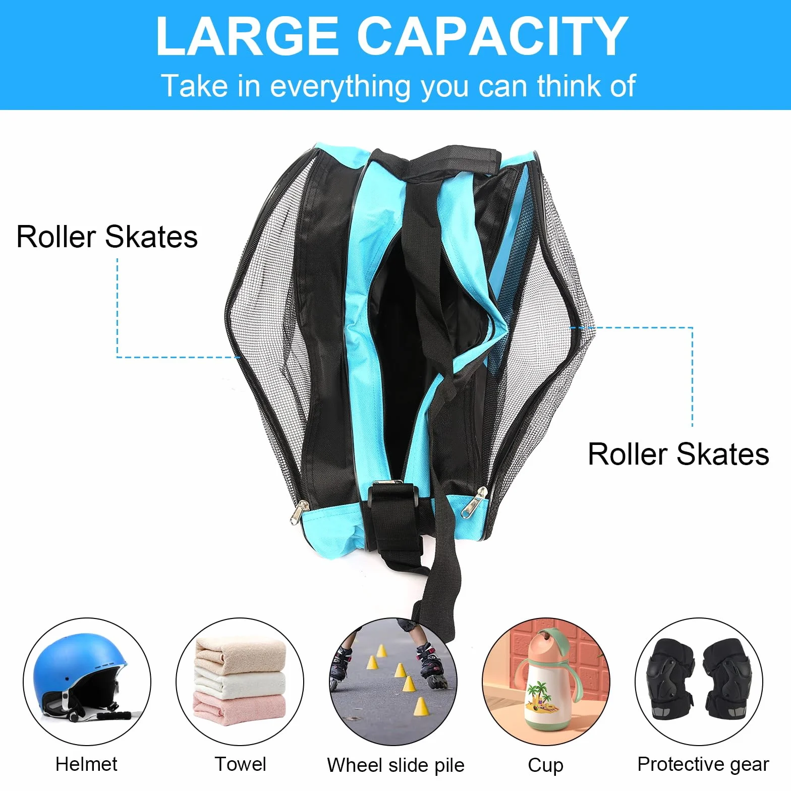 Bolsa para patines de hielo para niños, mujer y hombre (azul)