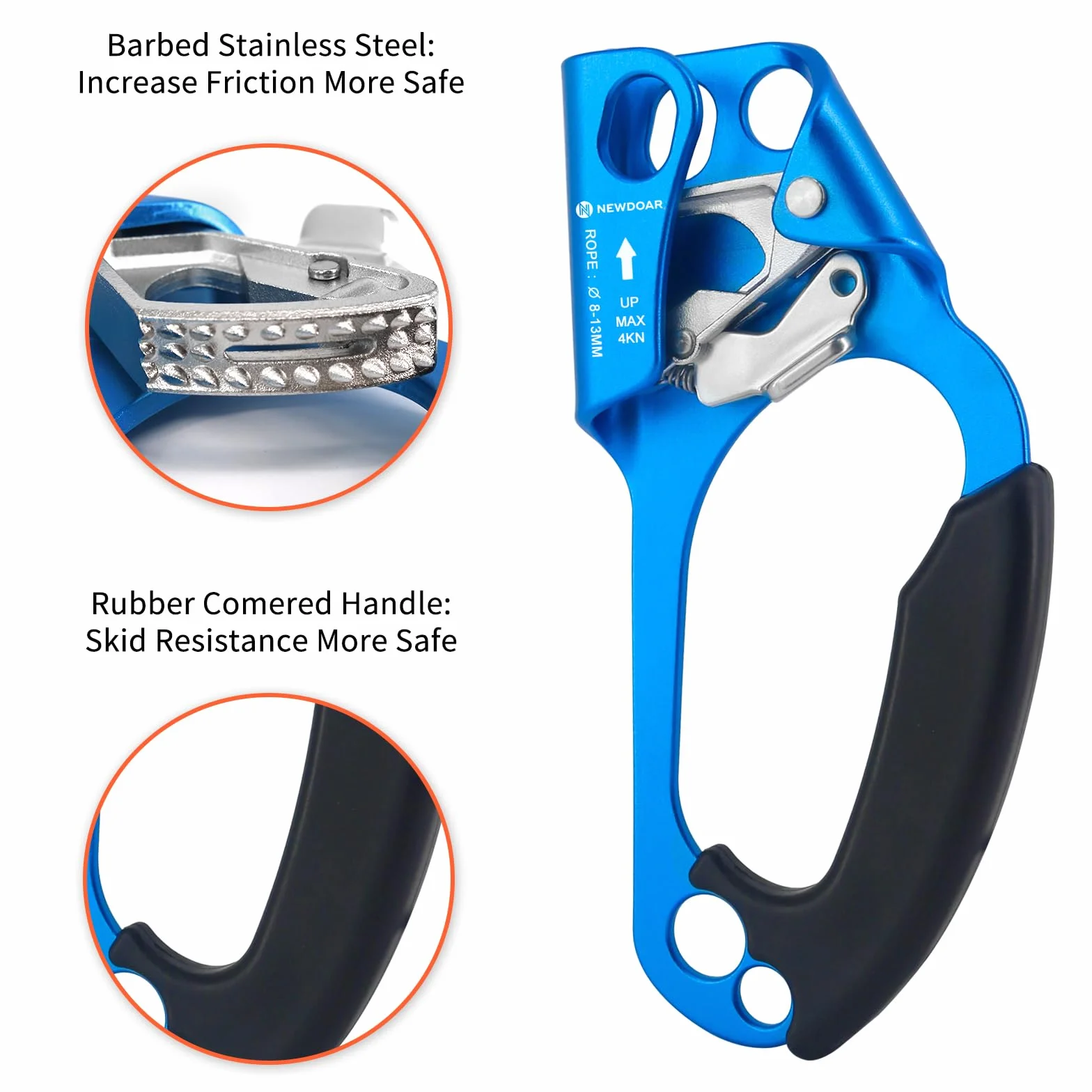 NewDoar Hand Ascender Rock Climbing Tree Arborist Rappel Gear 8~12MM Rope Clamp