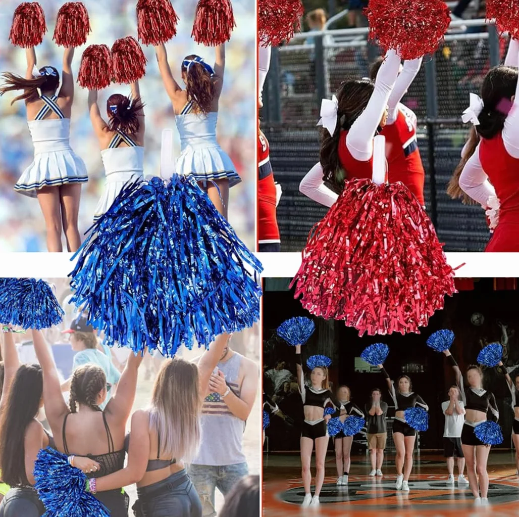 Pompones de animadora rojo metálico Naisfei para deportes danza fiesta
