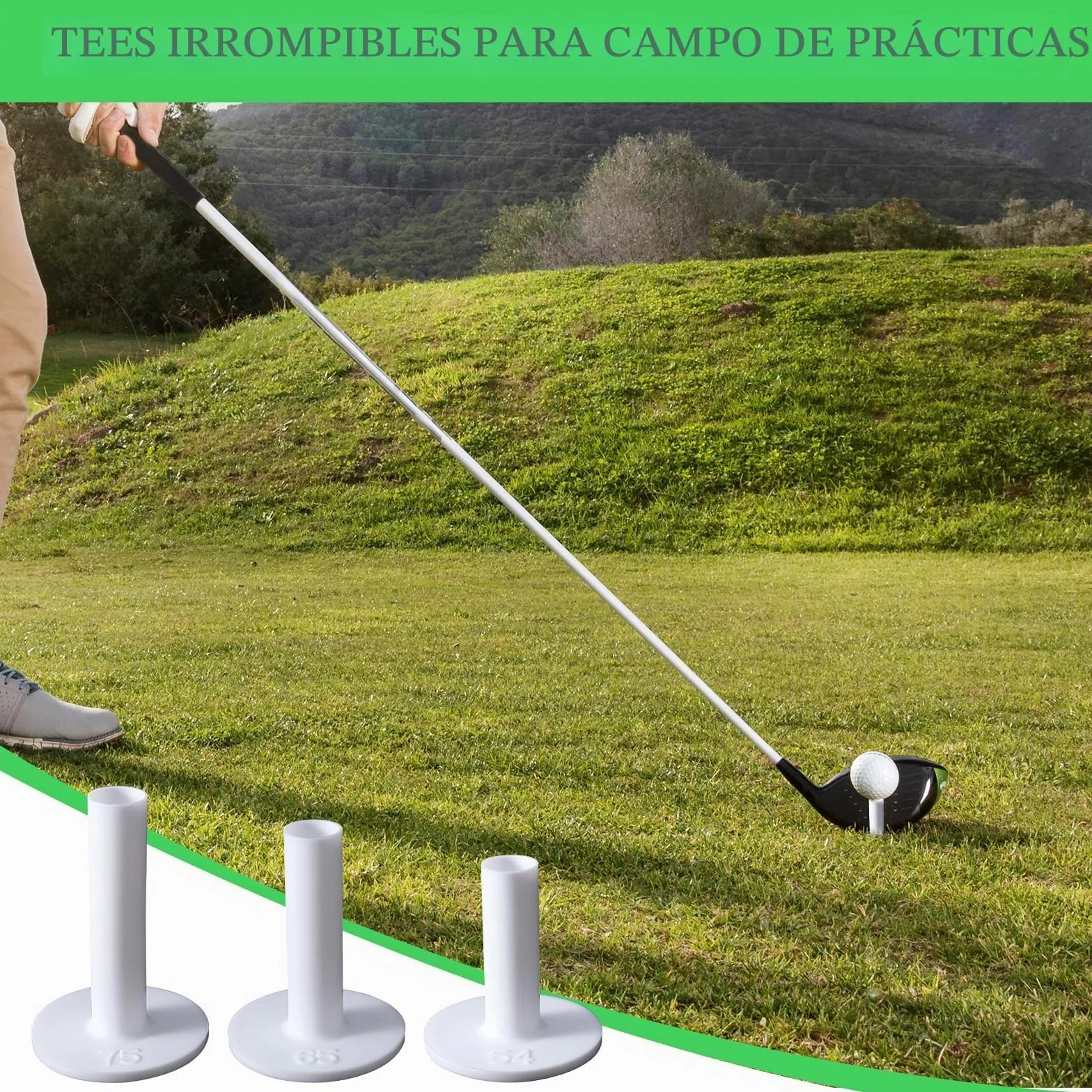 Tees de Golf de Goma Blandos, Accesorios para Pelotas de Golf Blancos en Forma DET, 6 Piezas para Practicar en Interiores y Exteriores