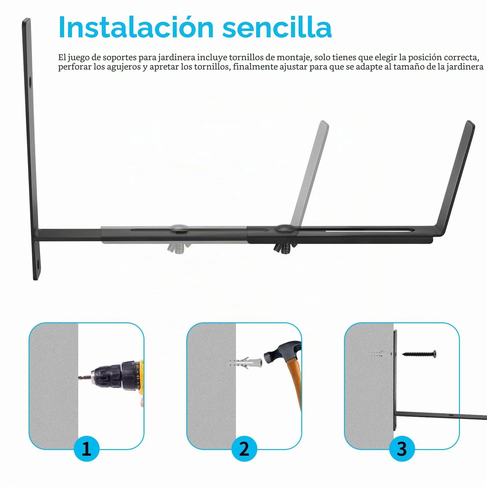 4 soportes de caja de ventana, soportes ajustables de 5.9 a 11.8 pulgadas para alféizar de ventana, macetas de balcón, macetas para barandillas, soporte colgante al aire libre para valla, balcón