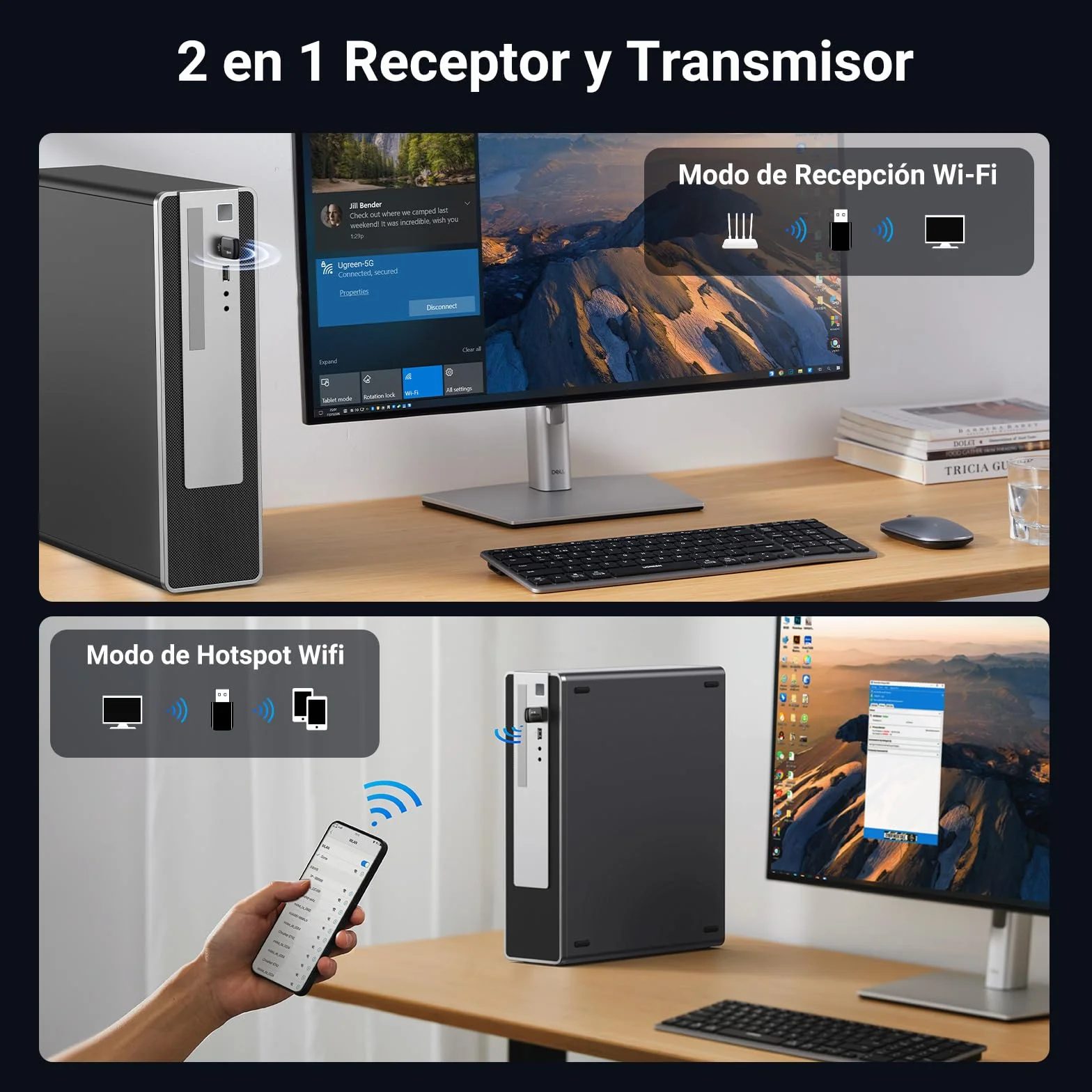 UGREEN Adaptador WiFi 6 AX900Mbps Stick USB 3.0 Antena Doble Banda 5GHz 2.4GHz Dongle Inalámbrico para PC