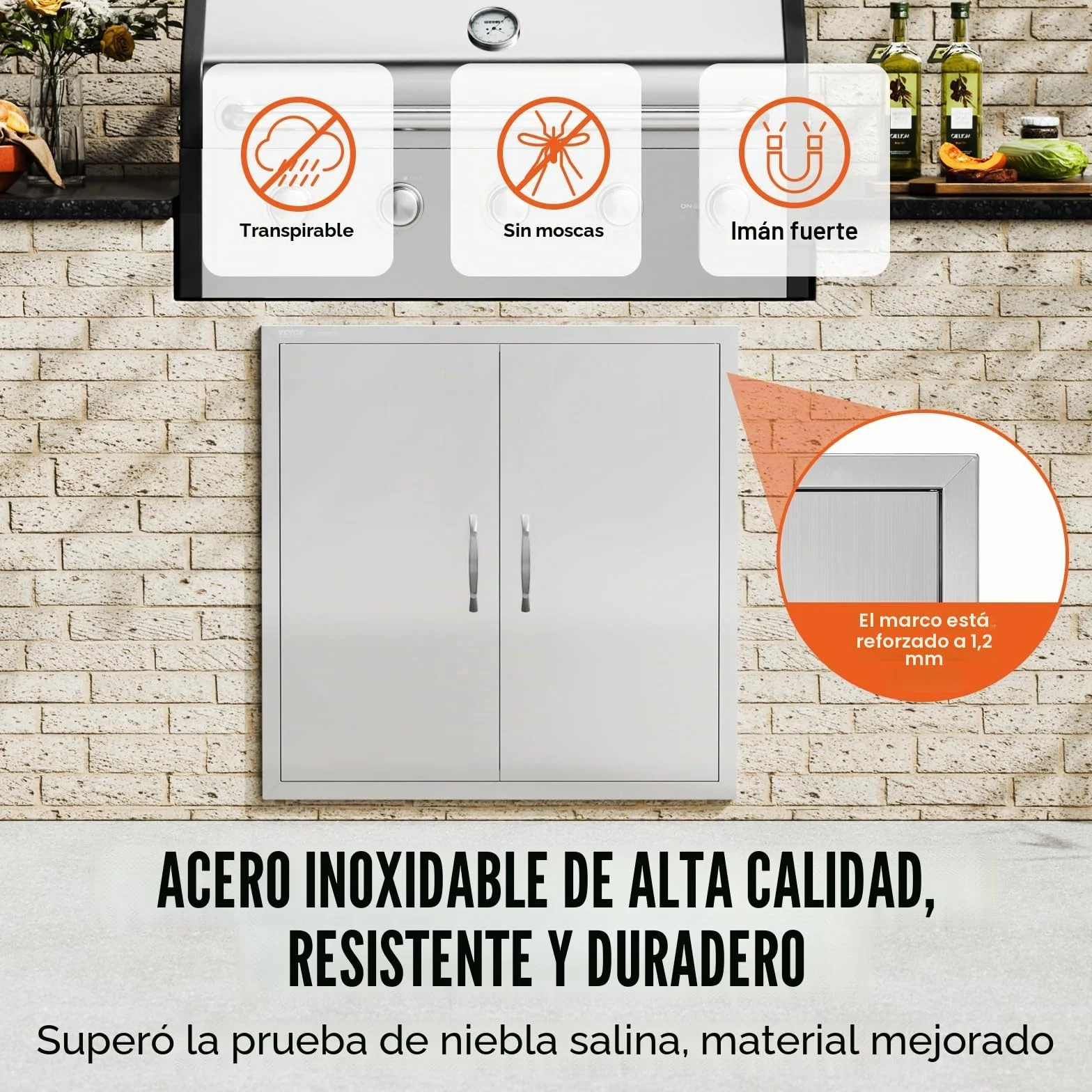 VEVOR Puerta de Acceso a Barbacoa 790 x 790 x 46 mm Puerta de Cocina Exterior Doble Puerta Empotrada de Acero Inoxidable con Manija para Isla de Barbacoa, Estación de Parrilla, Armario Exterior
