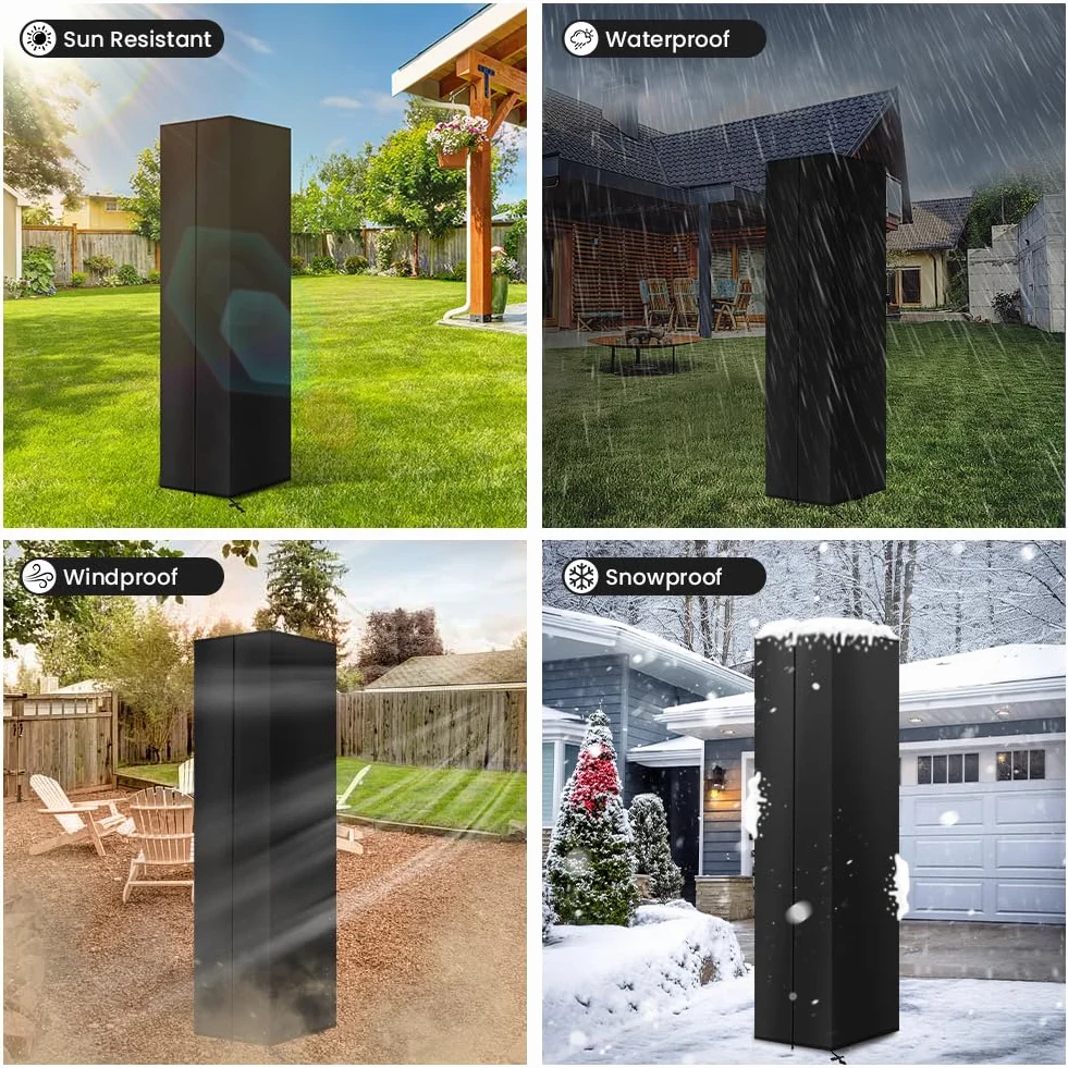 AOOWU Funda Protectora para Calentador de Terraza, 210D Cubierta del Calentador Oxford con Cordn y Cremallera Larga, Impermeable Cubierta Protectora para Estufas de Terraza Piramidales(221X61X53CM)