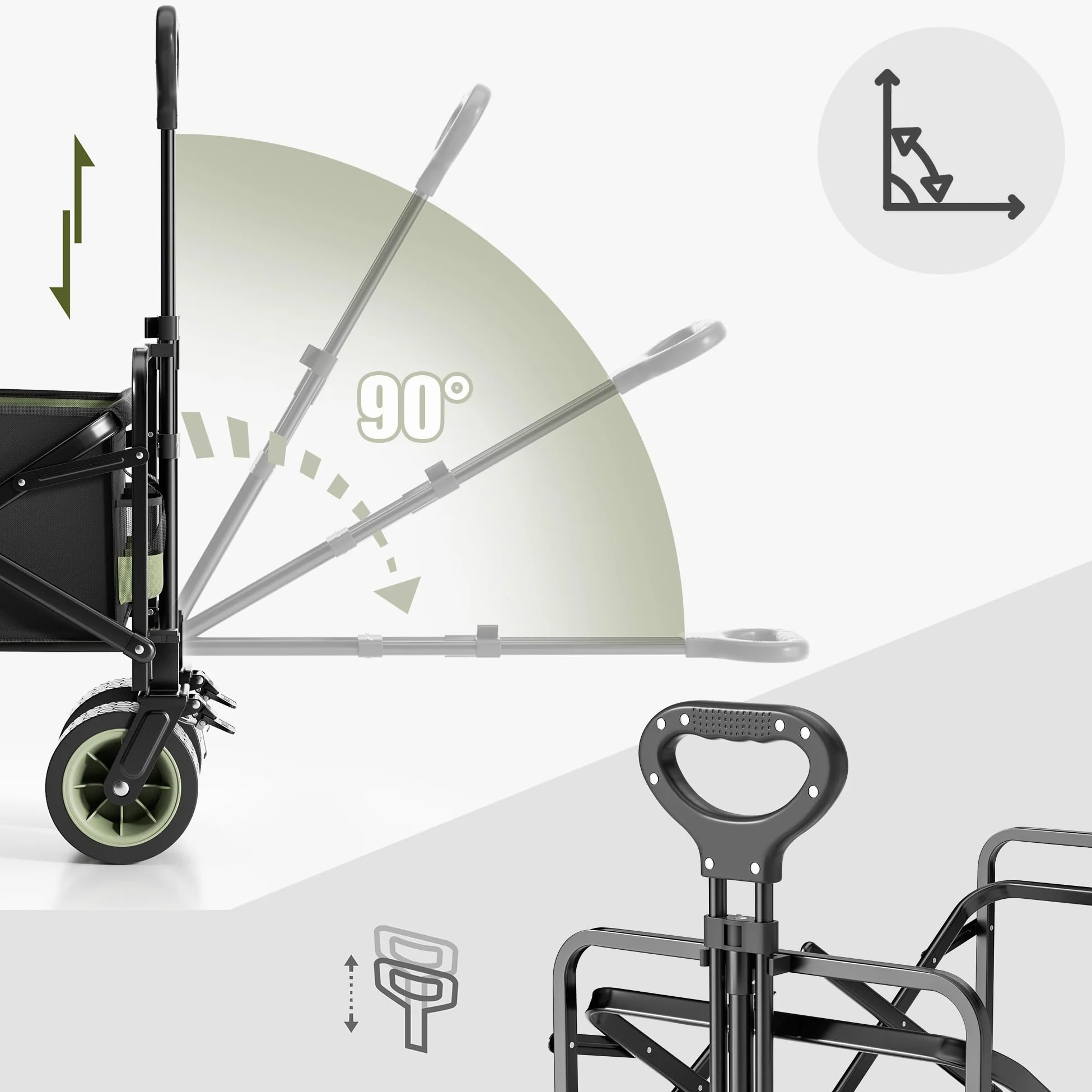SAMAX Carrito de Offroad a Mano Plegable Coaster Carretillas de Jardín Playa de Carro Offroad 200 kg - Camping Edition Negro/Verde Matcha