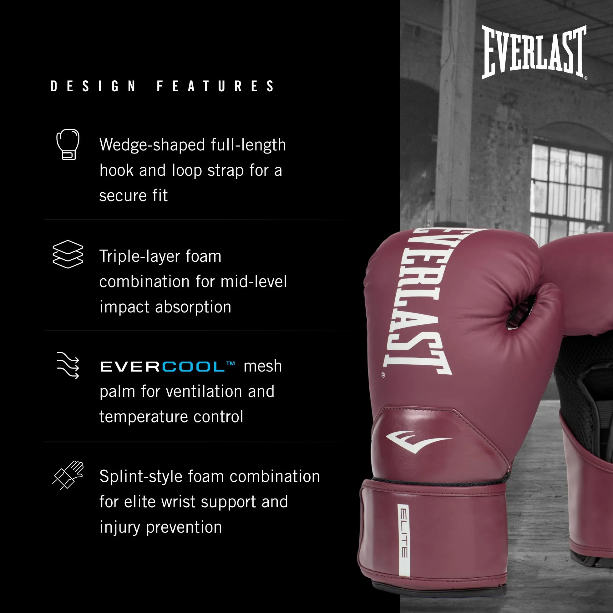 Everlast Elite 2 Boxing Gloves for Bags Mitt Sparring Hook and Loop Strap
