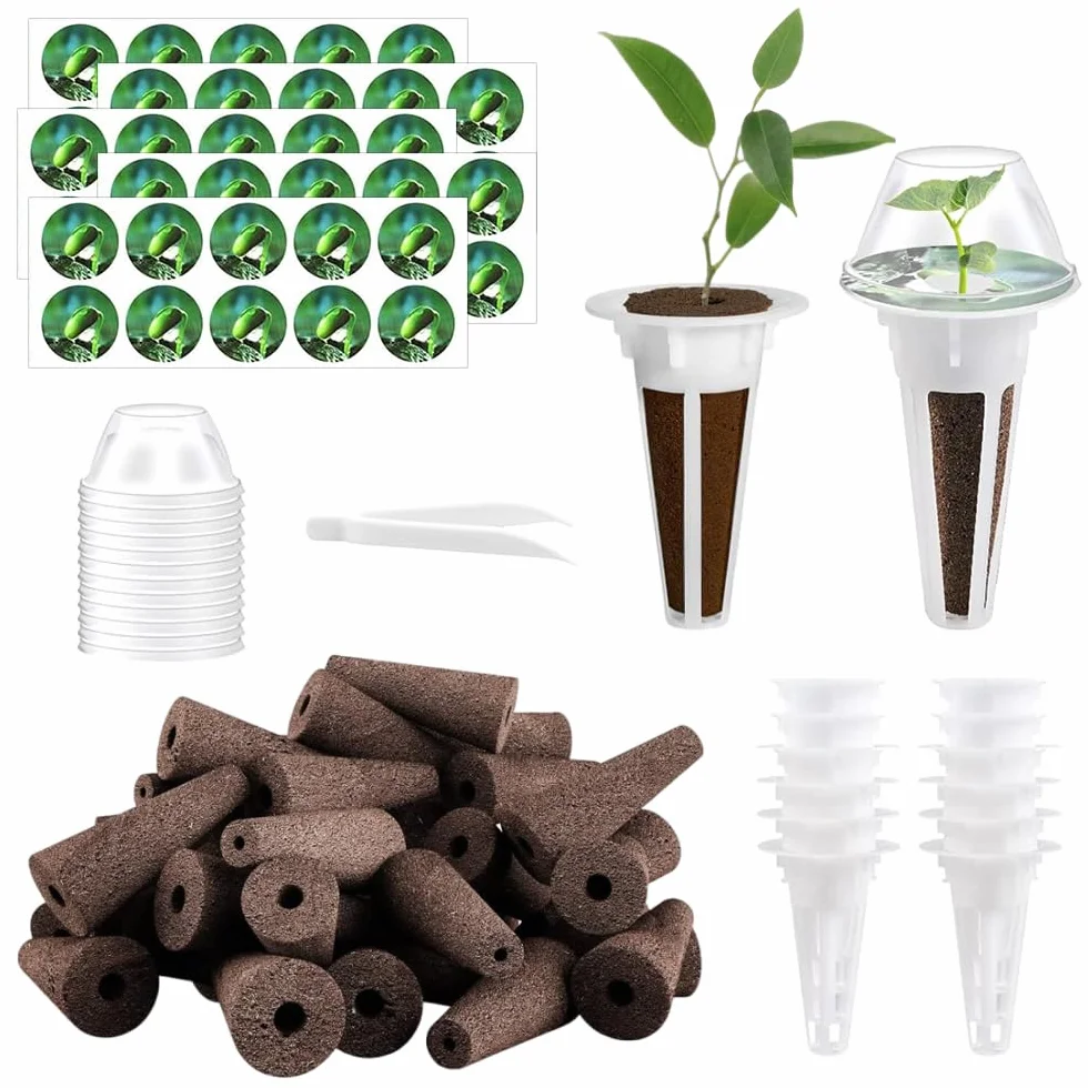 125 Piezas Kit Jardinería Hidropónica Interior, Esponjas para Cultivo Hidropónico, 50 Esponjas de Crecimiento, 12 Cestas de Semillas, 12 Tapas, 50 Etiquetas, para Sistema de Cultivo Hidropónico