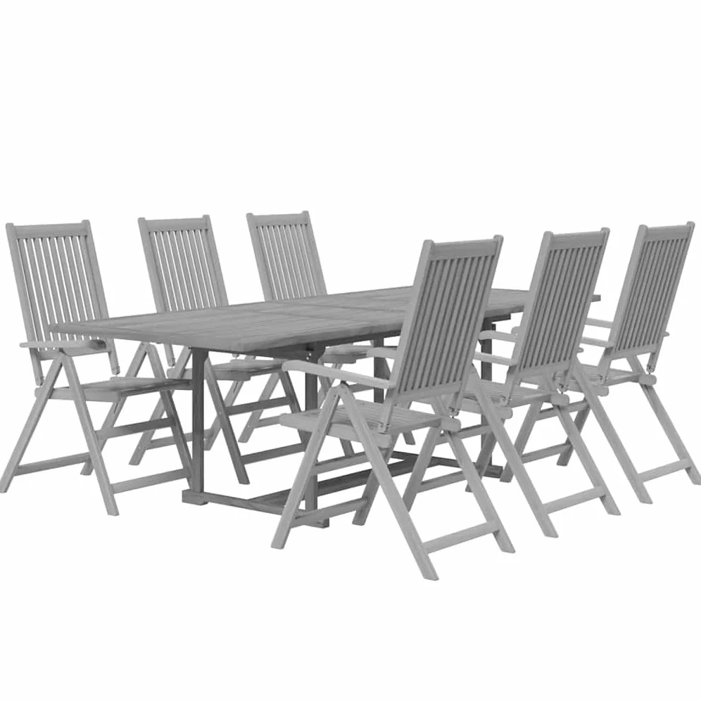 Juego De Comedor para Jardin 7 Piezas Madera Acacia Maciza | Mesa Extensible, Sillas Ajustables 5 Posiciones, Plegables, Max 110 Kg Por Asiento