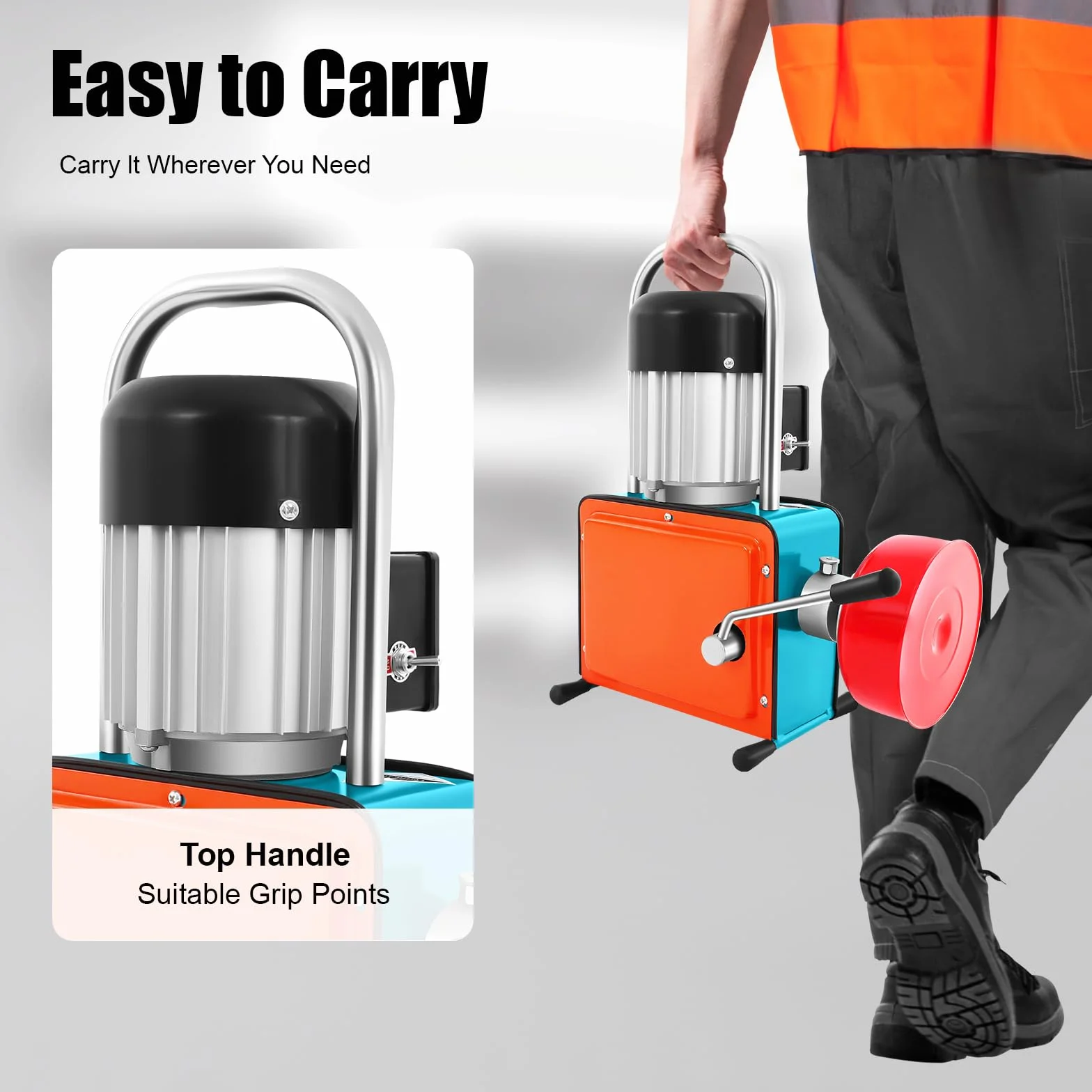 Limpiador de tuberías de 1000 W, motor de cobre y radiador de aluminio, elimina obstrucciones en inodoros/cocinas, espiral de 12 m para tubos de 20-150 mm