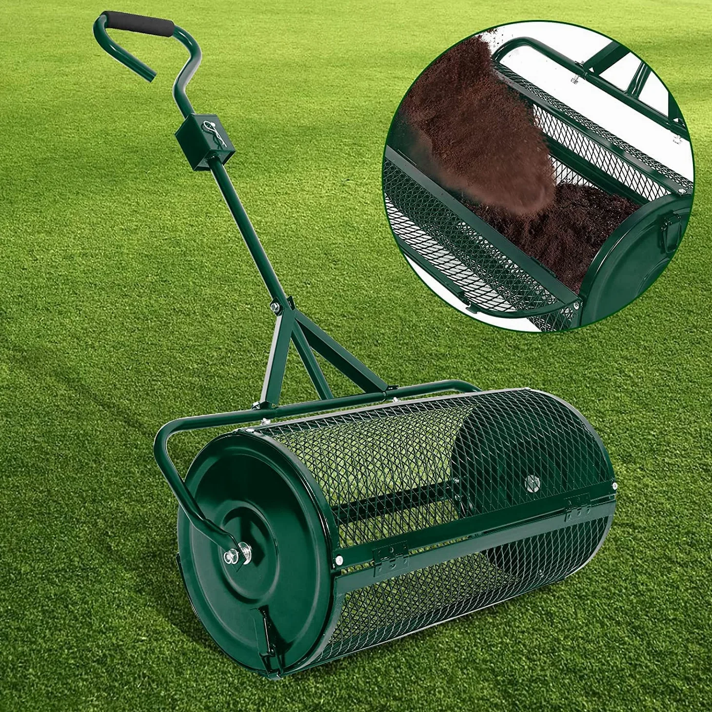 Esparcidor de abono con Mango Mejorado en Forma de T para siembra de turba y Tierra Vegetal Esparcidor de estiércol Multiusos Rodillo