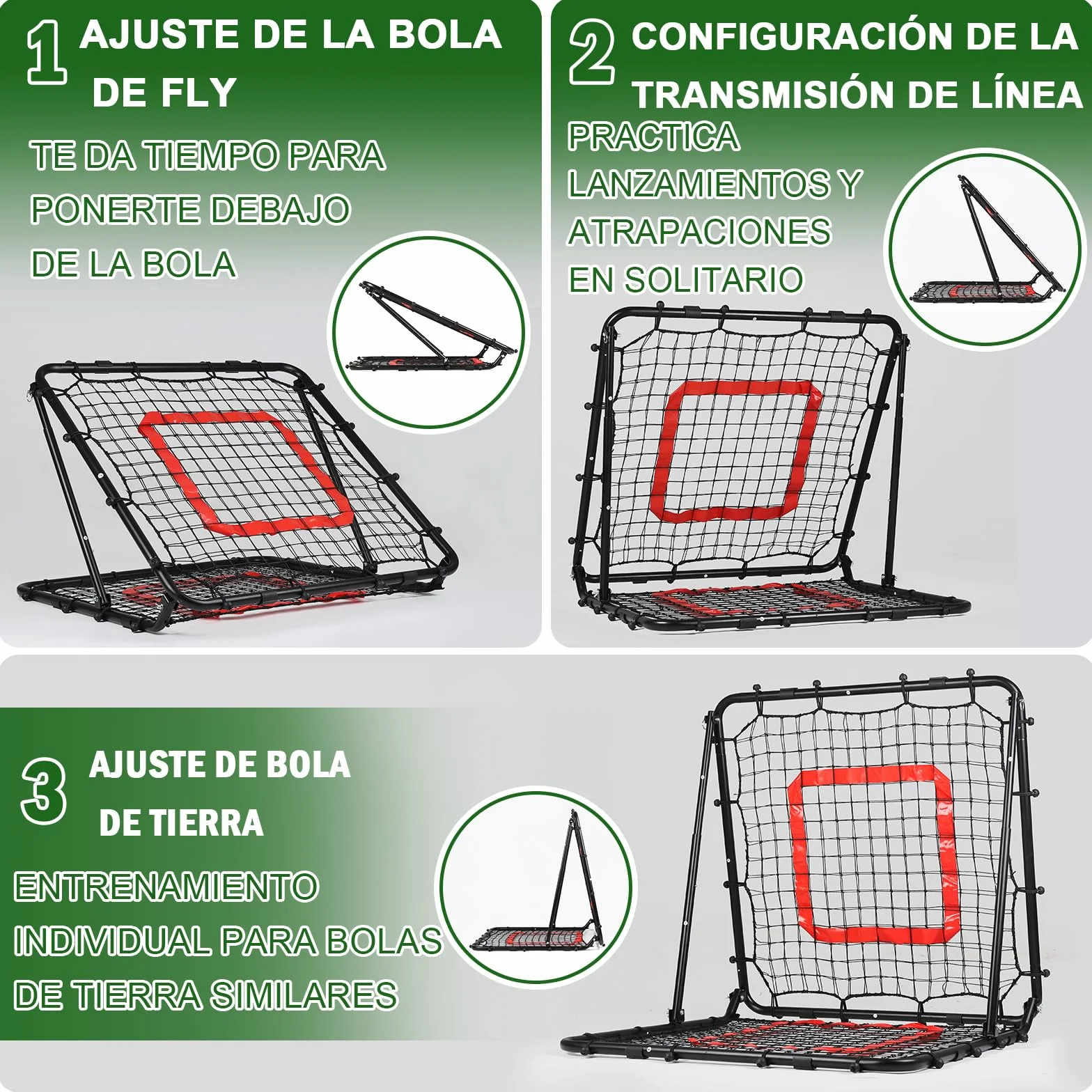 Red de Rebote Fútbol Plegable, Malla de PE de Doble Capa, Ángulo Ajustable