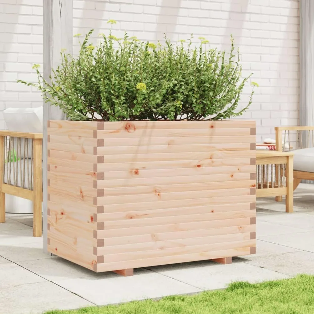 Macetero de madera maciza de pino, 90 x 60 x 72,5 cm, bancal elevado para jardín, balcón y terraza, resistente cama elevada para verduras y flores