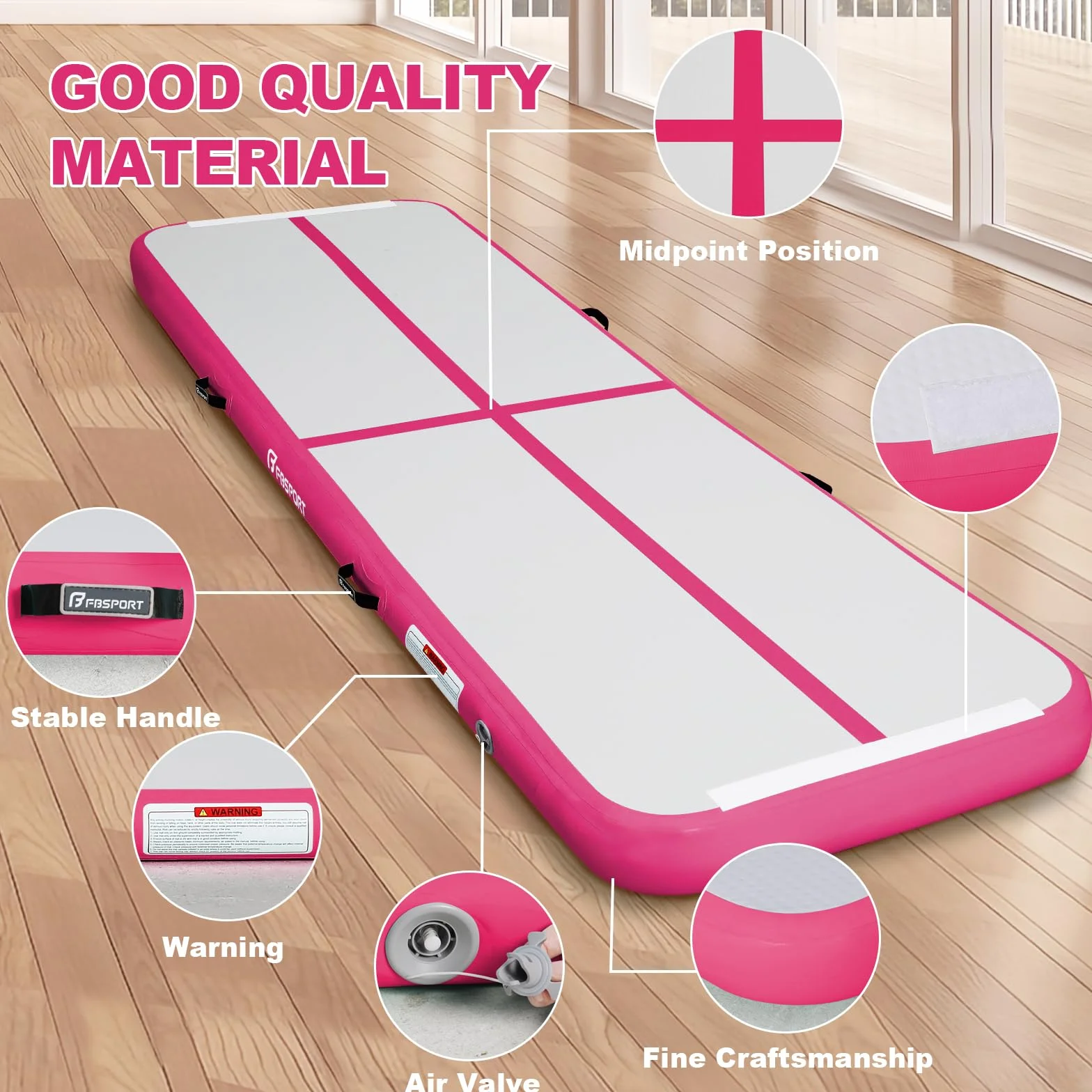 FBSPORT Airtrack Alfombrilla de entrenamiento 3/4/5 m 10/20 cm grosor con bomba de aire y bolsa de transporte esterilla de gimnasia hogar yoga aire libre tumbling