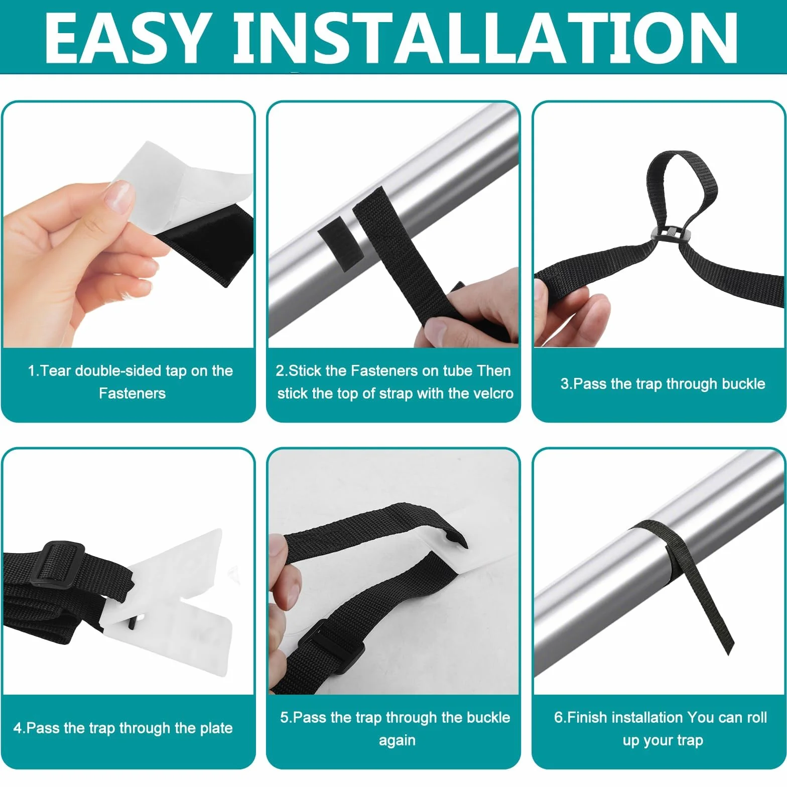 GOMETY 8 bandas de sujeción y grapas, enrollador de piscina, enrollador móvil, lámina solar, accesorios para sistema de enrollado móvil para lonas/cubiertas de piscina (8, negro)