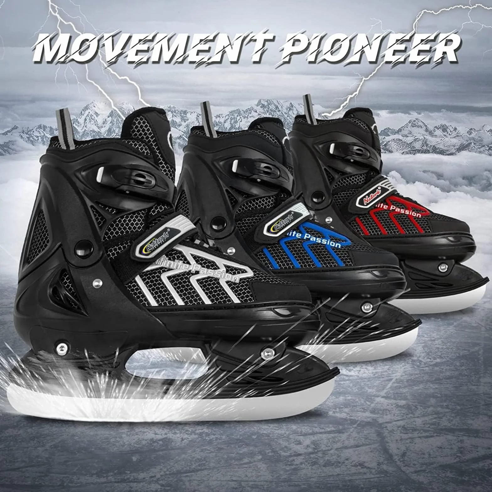 Nattork Patines de Hielo Ajustables para niños, Soporte Reforzado Tobillo Hockey