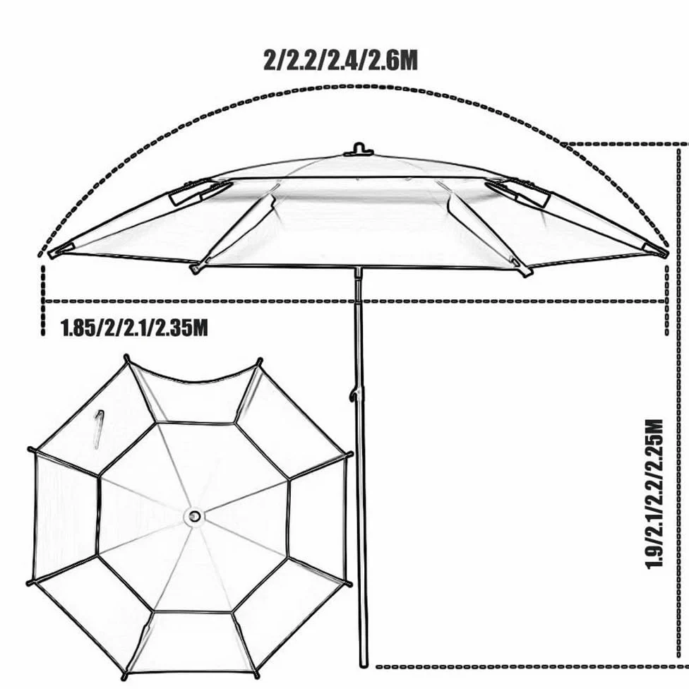 Sombrilla De Playa Antiviento Sombrilla De Pesca Grande 200cm 220cm 240cm 260cm Sombrilla Inclinación para Camping, Parque, Pesca(Grey,220cm/7ft)
