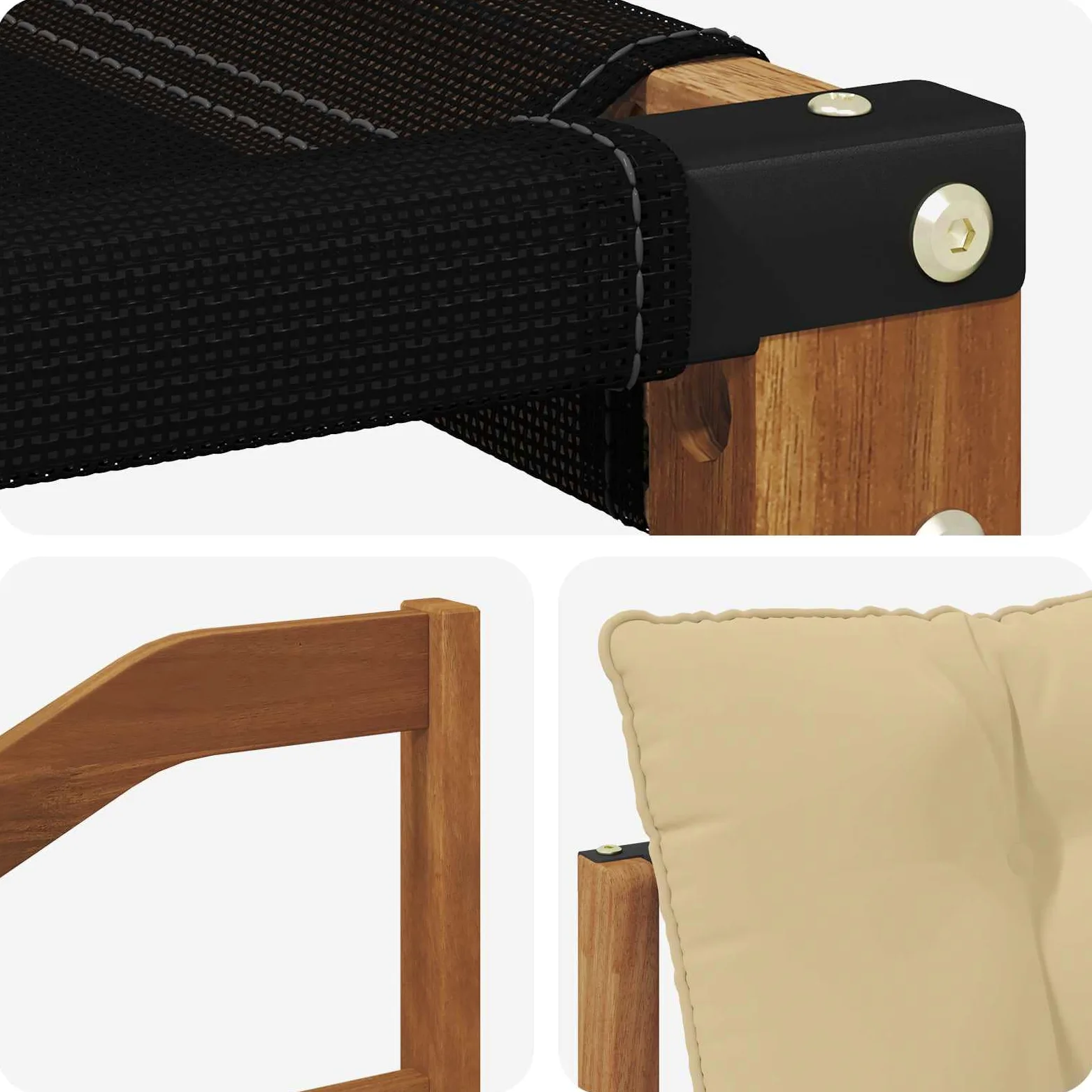 Juego de 6 sofás de exterior natural y beige de madera maciza de acacia con textileno para jardín, terraza y zona de piscina con cómodos cojines y fundas extraíbles