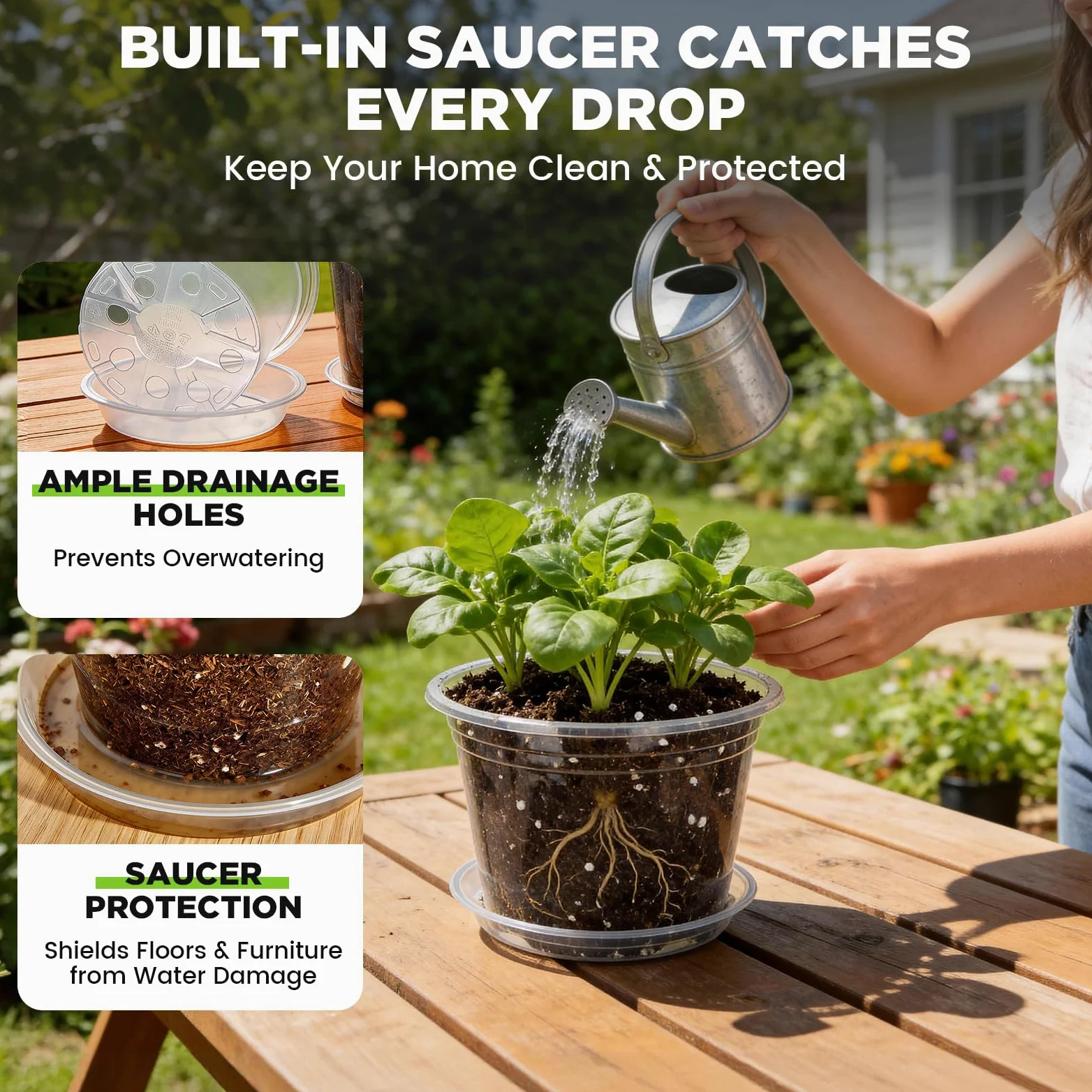 Paquete de 24 macetas transparentes de 4/5/6 pulgadas para plantas, macetas de plástico con agujeros de drenaje, paquete variado, macetas de jardín para interiores y exteriores