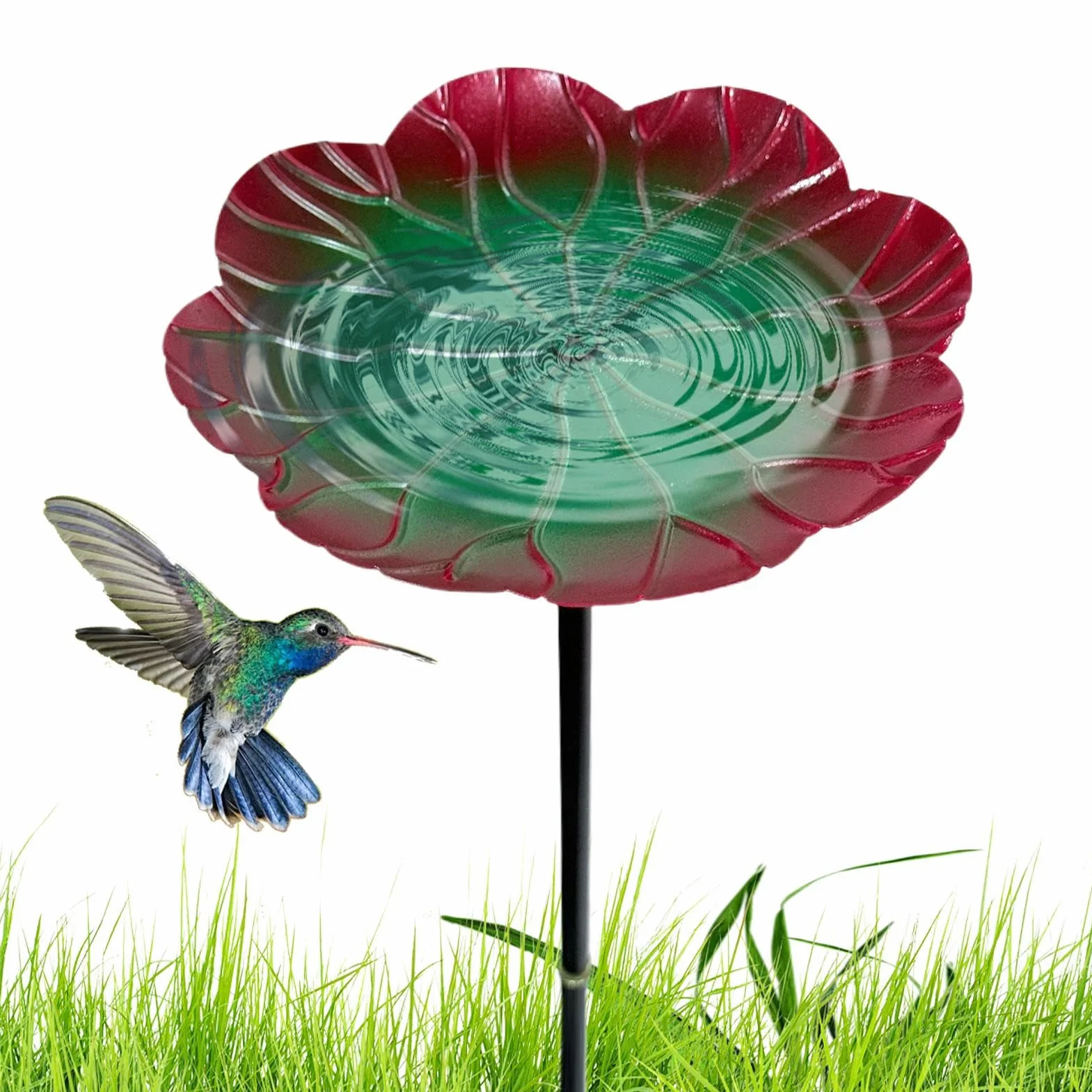 Baño para pájaros de metal para exteriores, independiente con base de 3 dientes, bebedero decorativo para pájaros, para jardín, bebedero de metal para terraza, césped, estanque